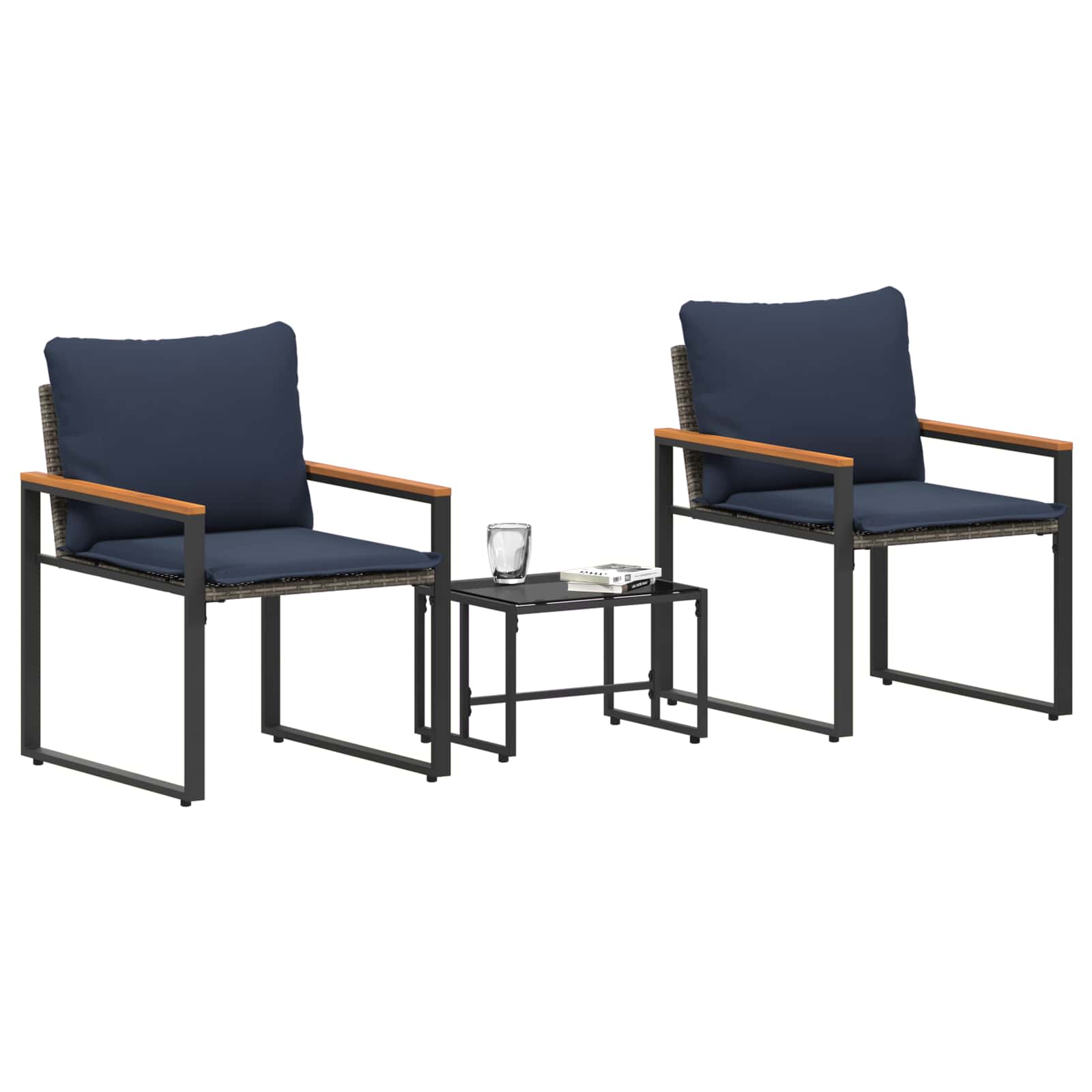 Ensembles de meubles 3 pcs Gris et bleu marine Rotin - XIOS