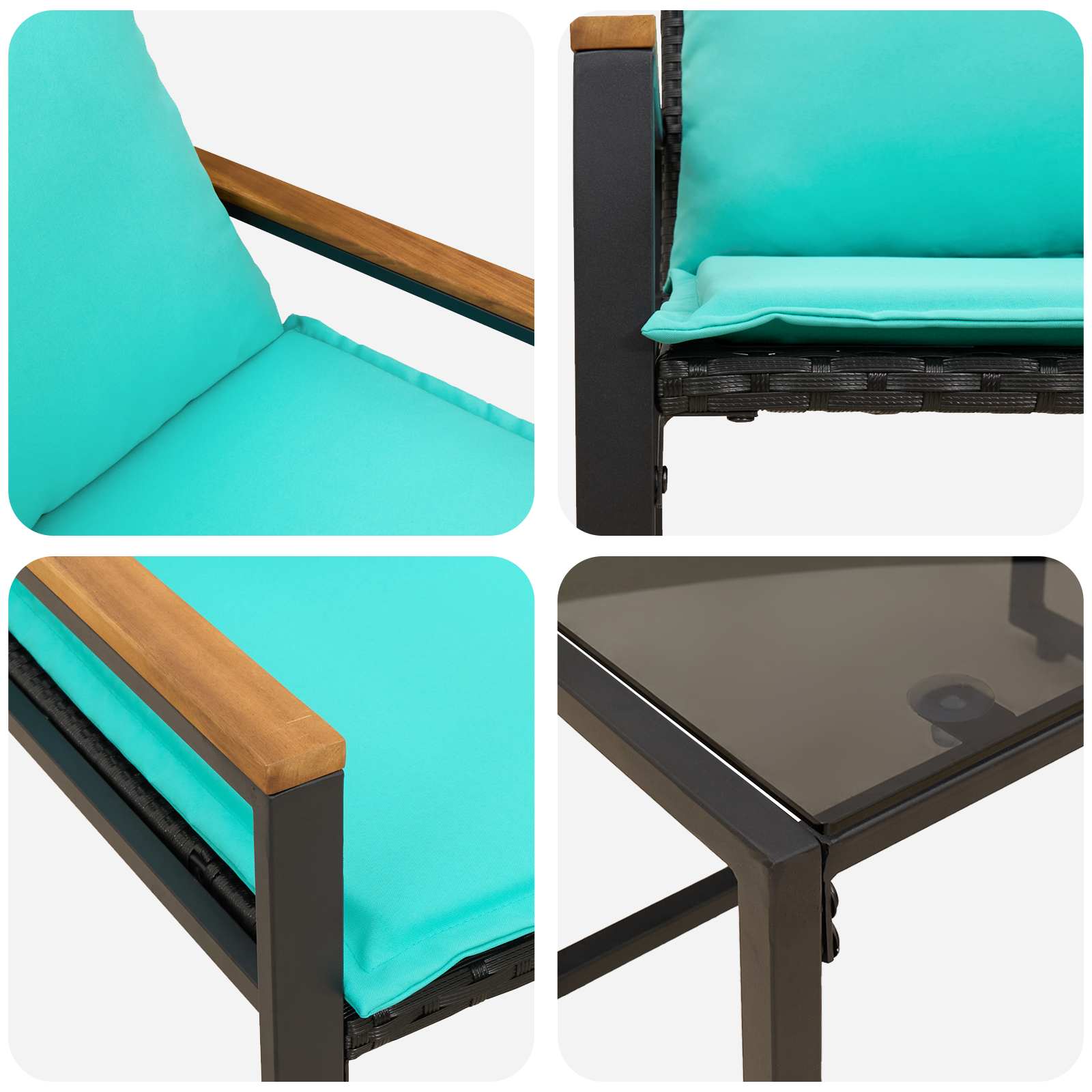 Ensembles de meubles avec coussin 3 pcs Noir et turquoise Rotin - XIOS