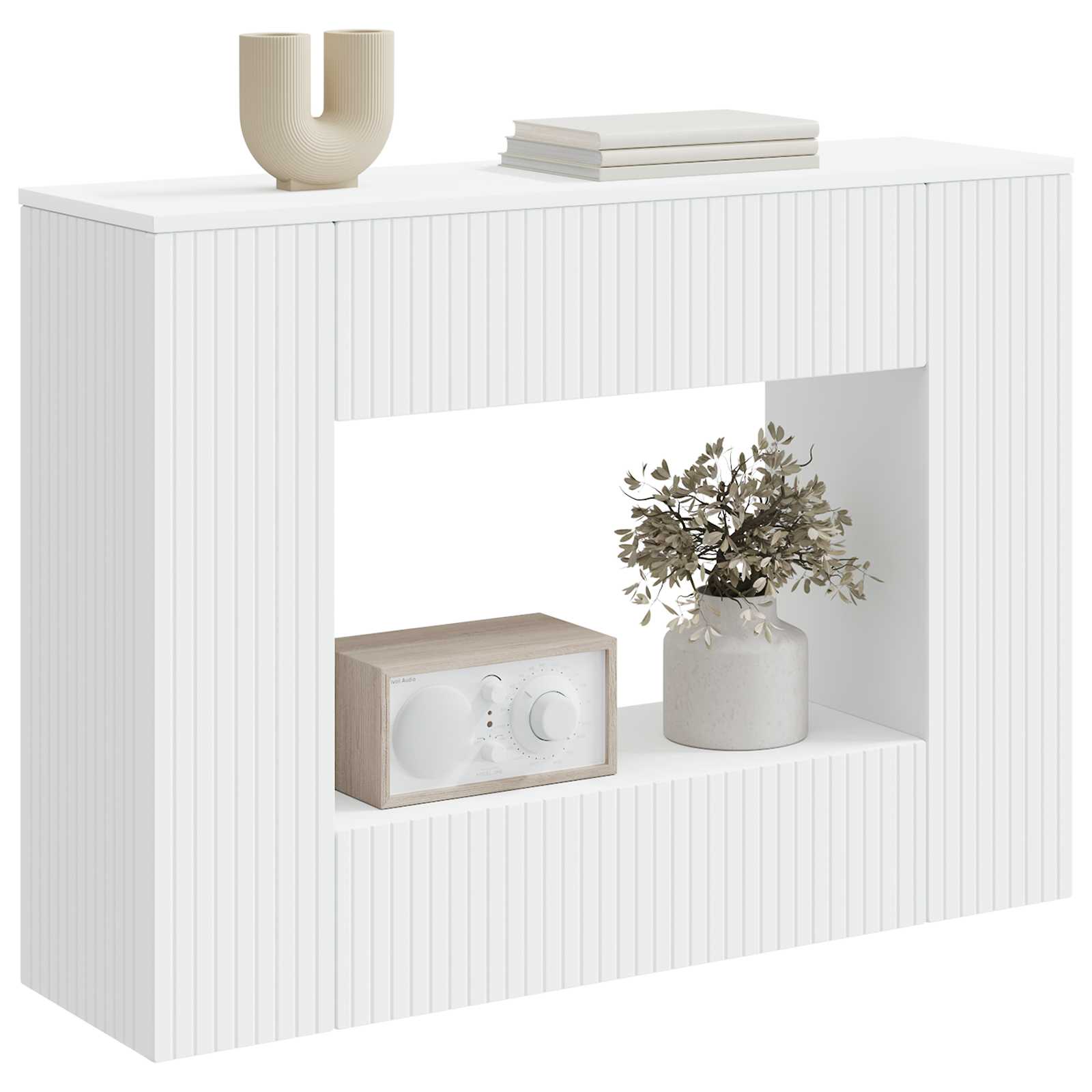 Table console Rayé Blanc 101 x 29 x 74 cm Bois d’ingénierie - XIOS