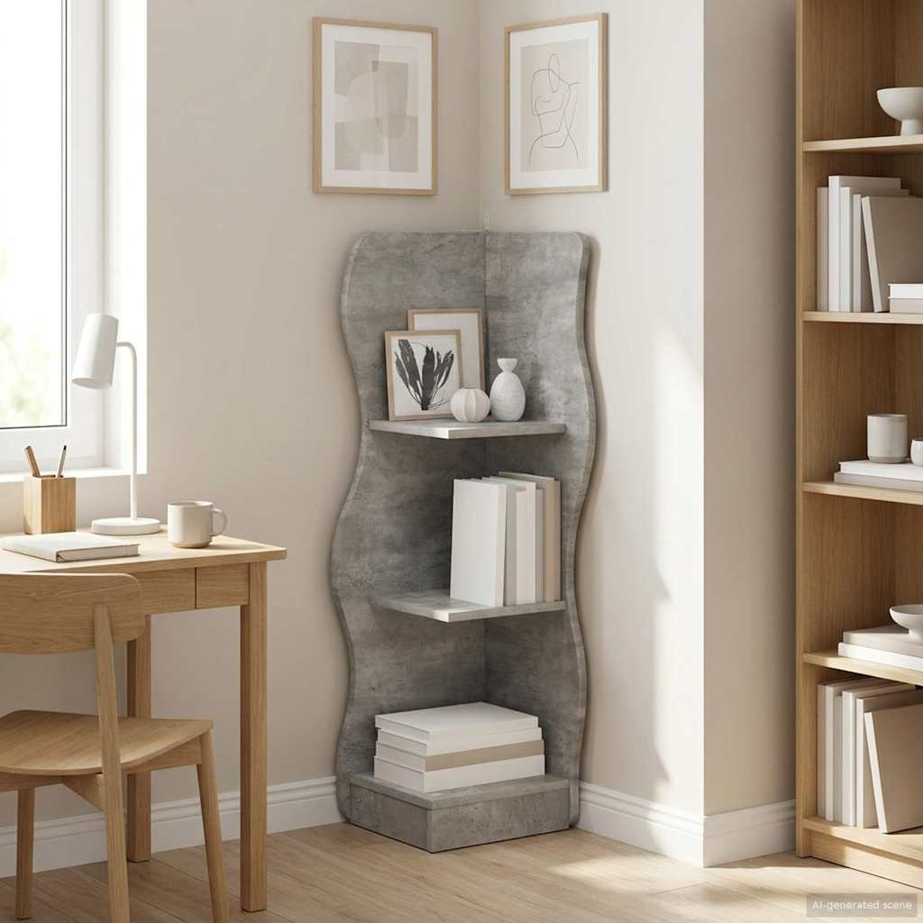Étagère d'angle Gris béton 34 x 33 x 102 cm Bois d'ingénierie - XIOS
