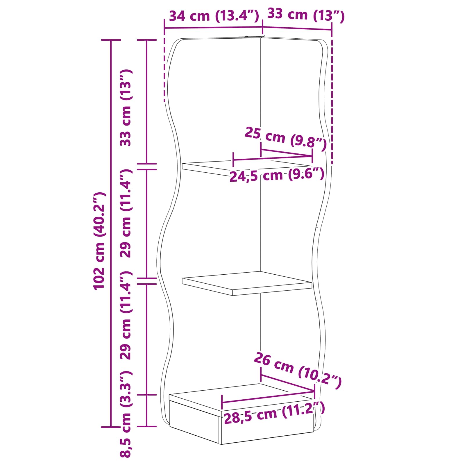 Étagère d'angle avec étagère Chêne artisanal 34 x 33 x 102 cm - XIOS