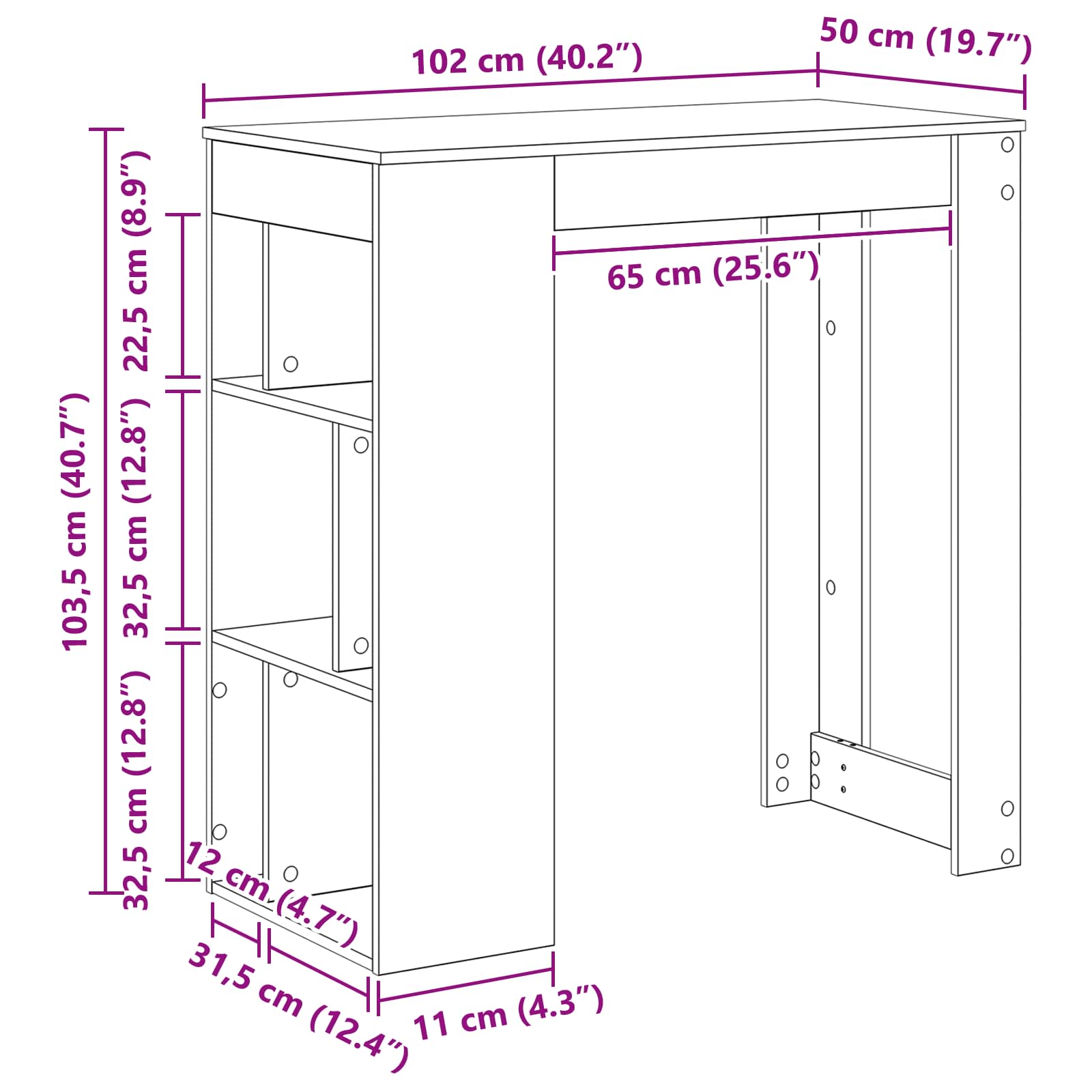 Table de bar Chêne noir 102 x 50 x 103,5 cm Bois d'ingénierie - XIOS