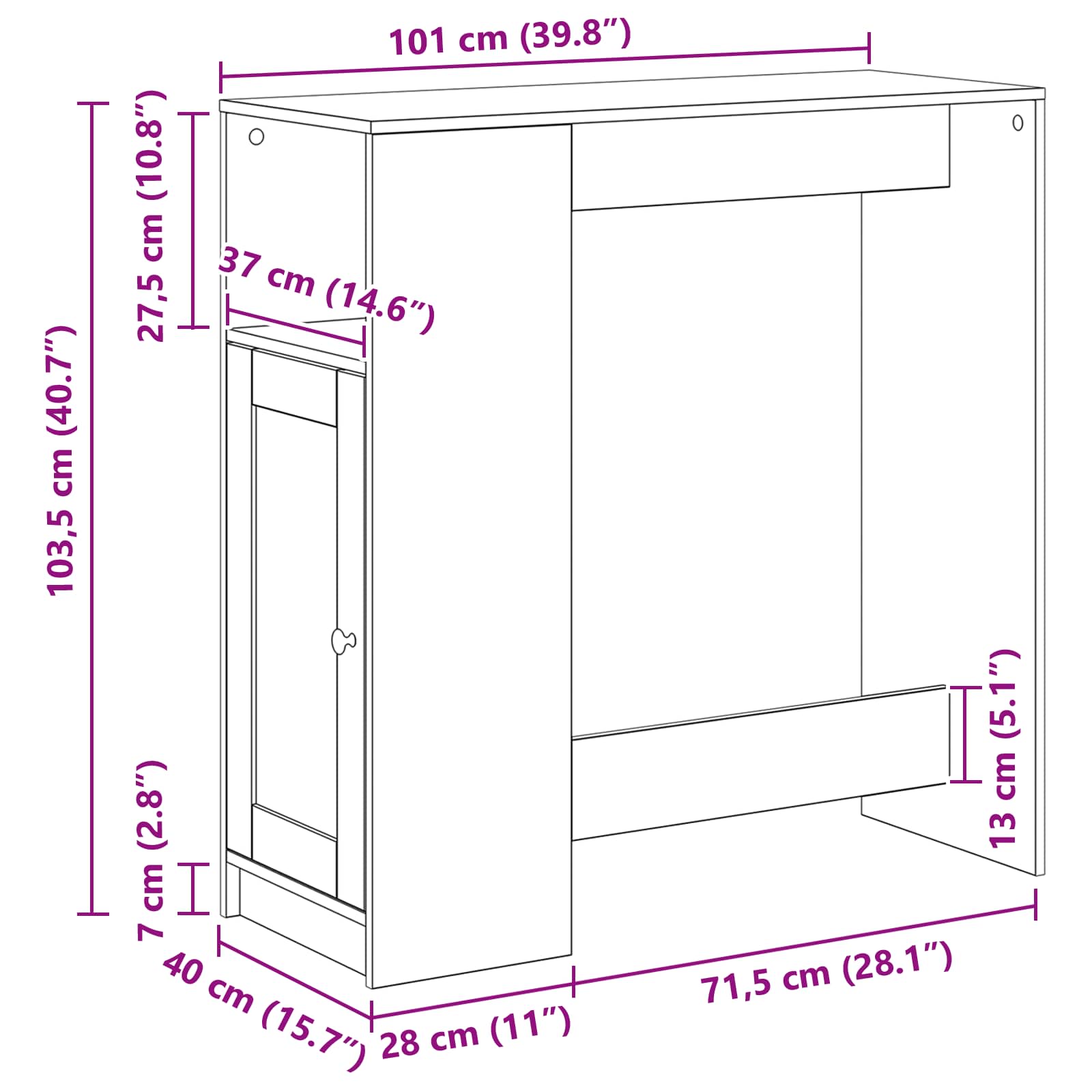 Table de bar Chêne noir 101 x 40 x 103,5 cm Bois d'ingénierie - XIOS