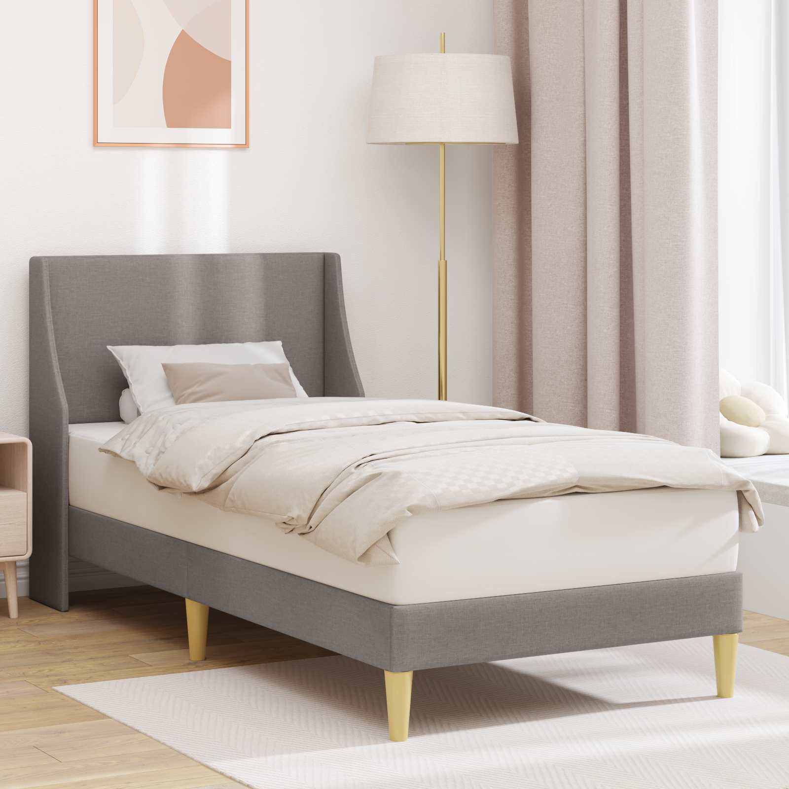 Cadre de lit avec tête de lit Taupe 90 x 190 cm tissu - XIOS