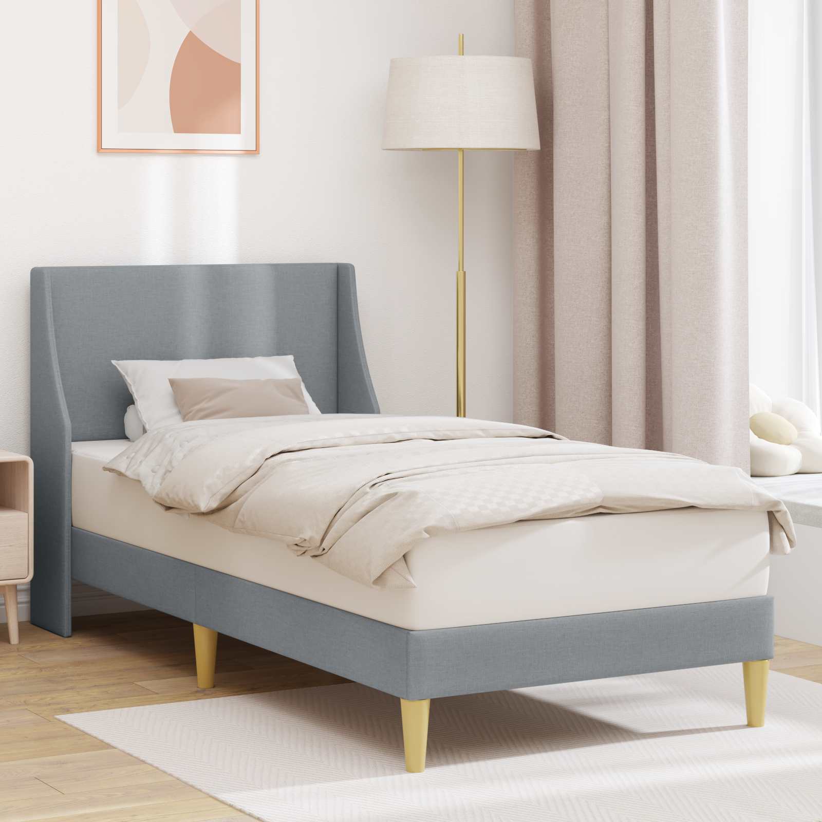 Cadre de lit avec tête de lit Gris clair 90 x 200 cm tissu - XIOS