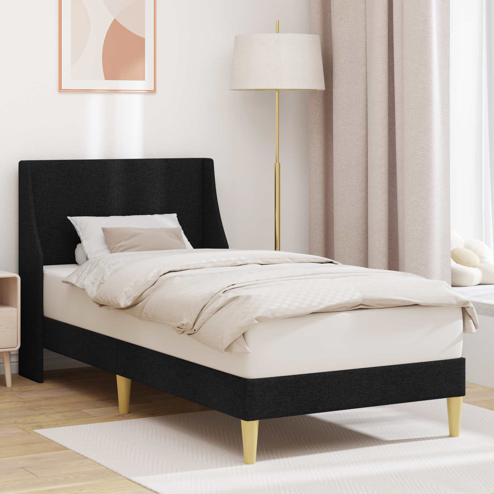 Cadre de lit avec tête de lit Noir 90 x 200 cm tissu - XIOS