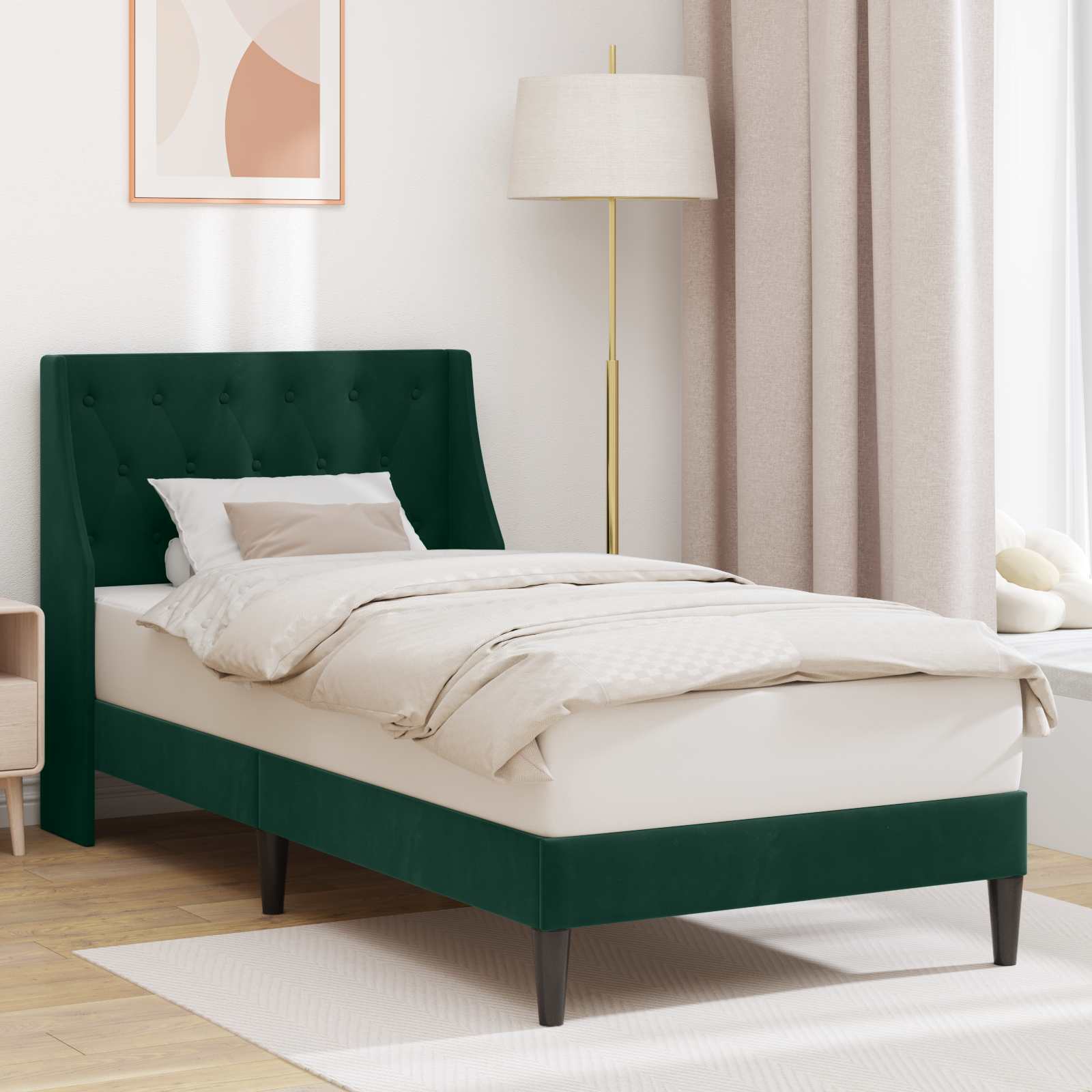 Cadre de lit avec tête de lit Vert foncé 90 x 200 cm Velours - XIOS