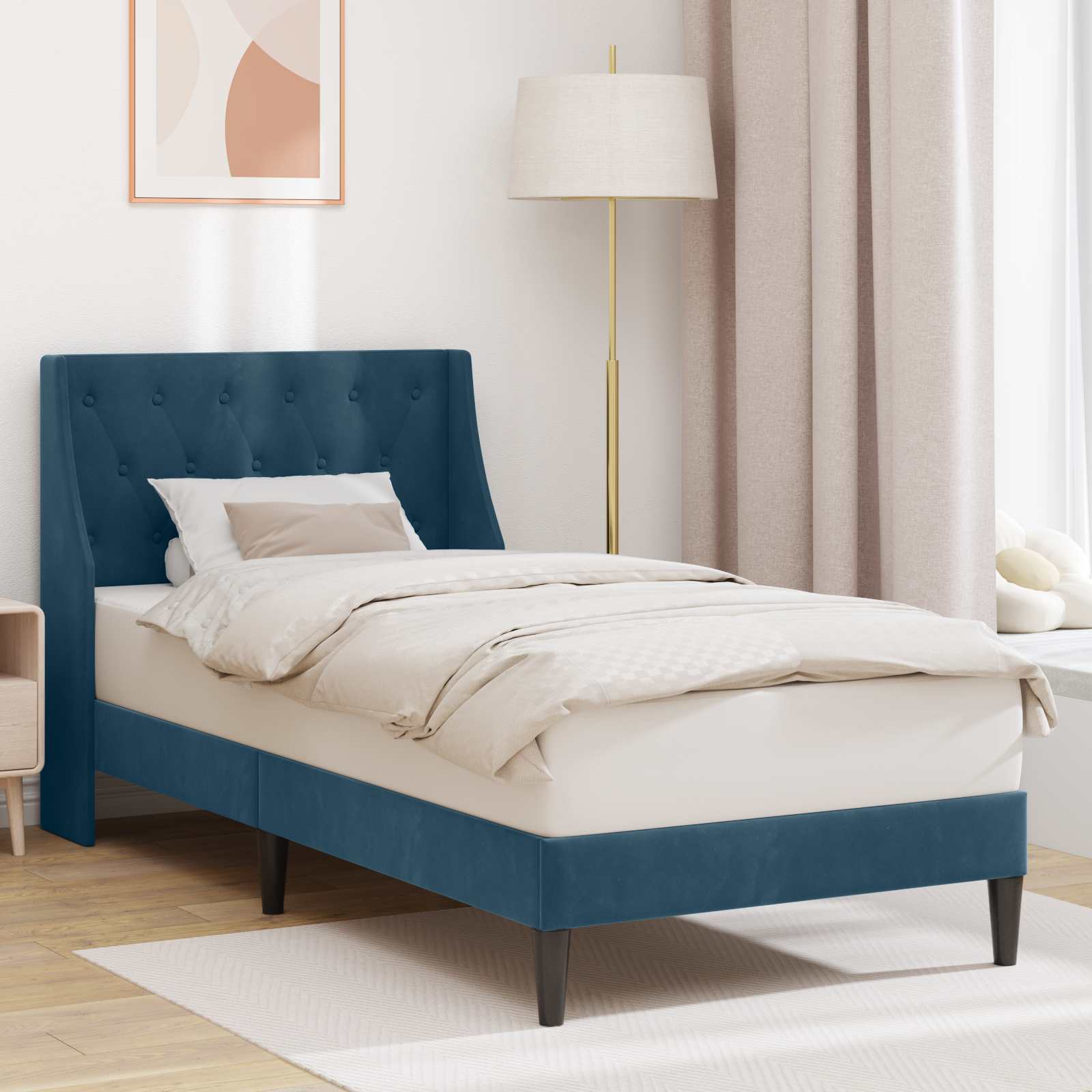 Cadre de lit avec tête de lit Bleu 100 x 200 cm Velours - XIOS