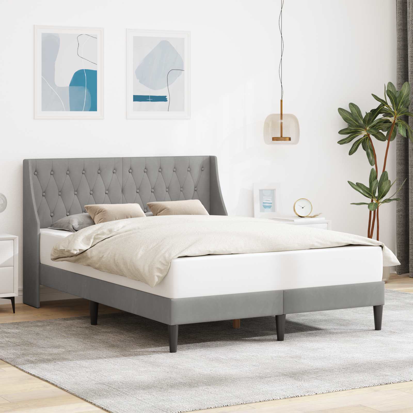 Cadre de lit avec tête de lit Gris clair 120 x 190 cm Velours - XIOS