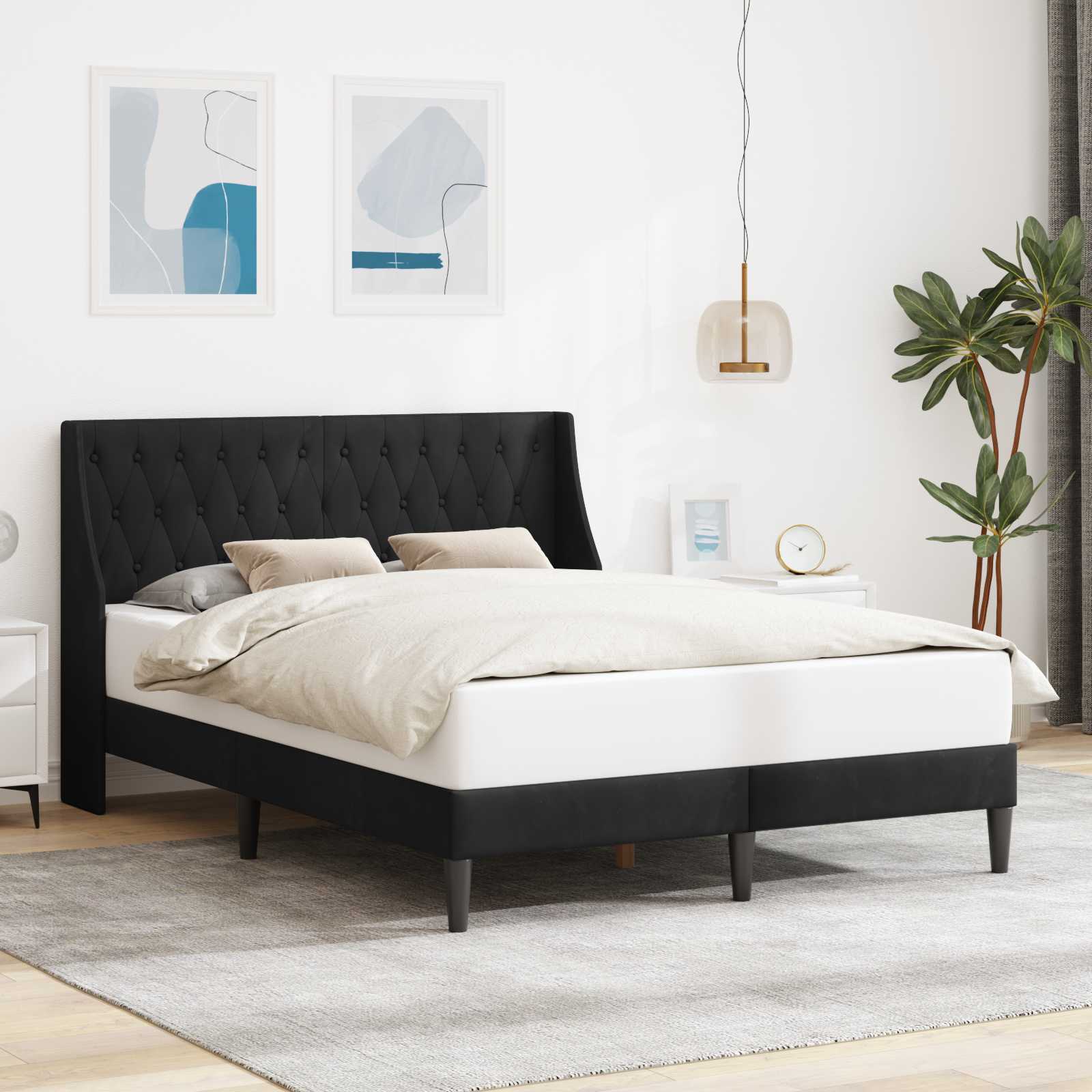 Cadre de lit avec tête de lit Noir 120 x 200 cm Velours - XIOS