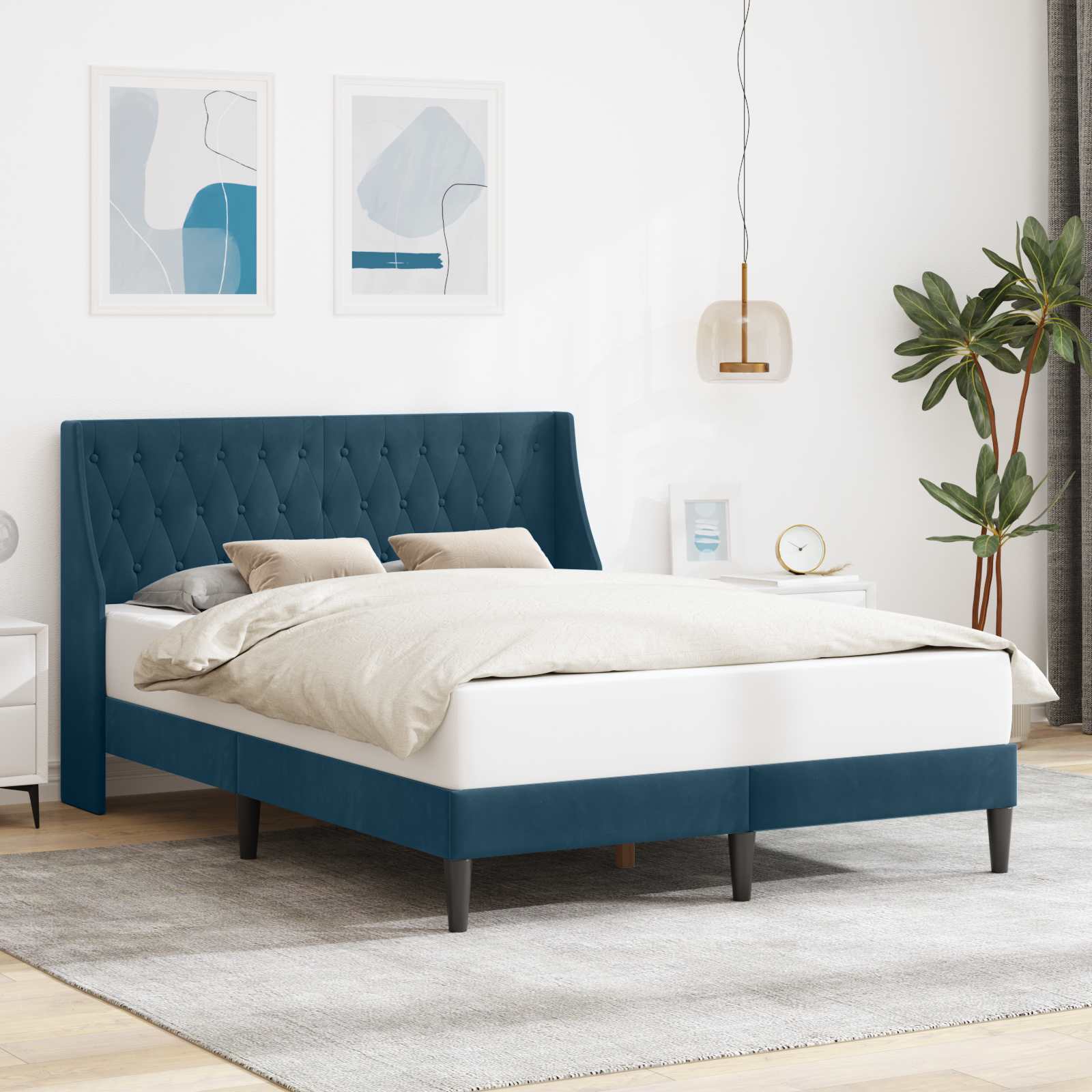 Cadre de lit avec tête de lit Bleu 140 x 190 cm Velours - XIOS