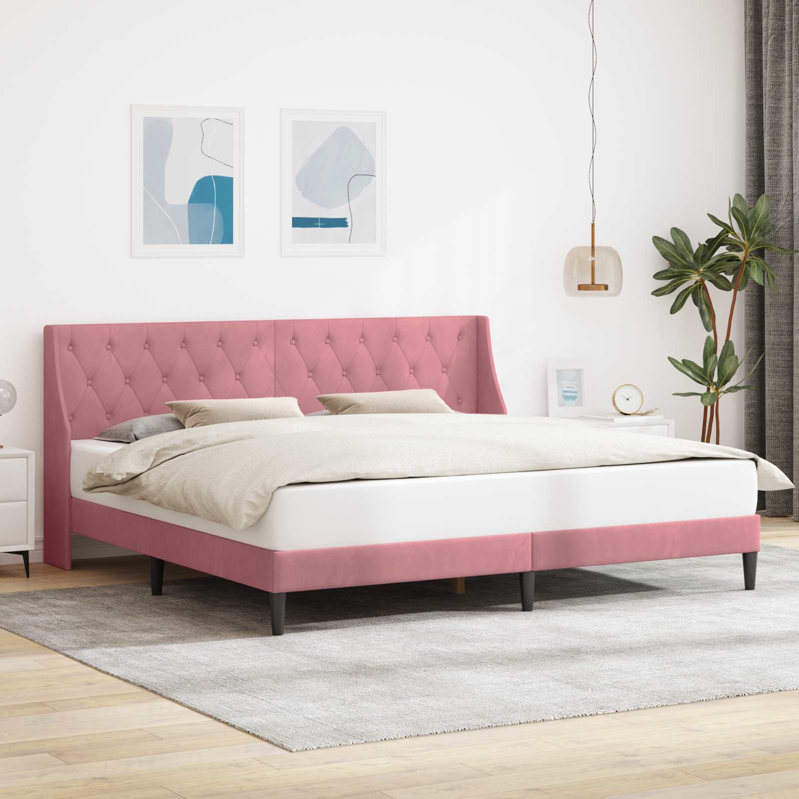Cadre de lit avec tête de lit Rose 200 x 200 cm Velours - XIOS