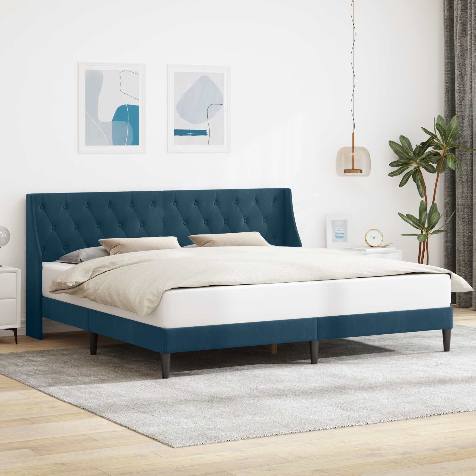 Cadre de lit avec tête de lit Bleu 200 x 200 cm Velours - XIOS