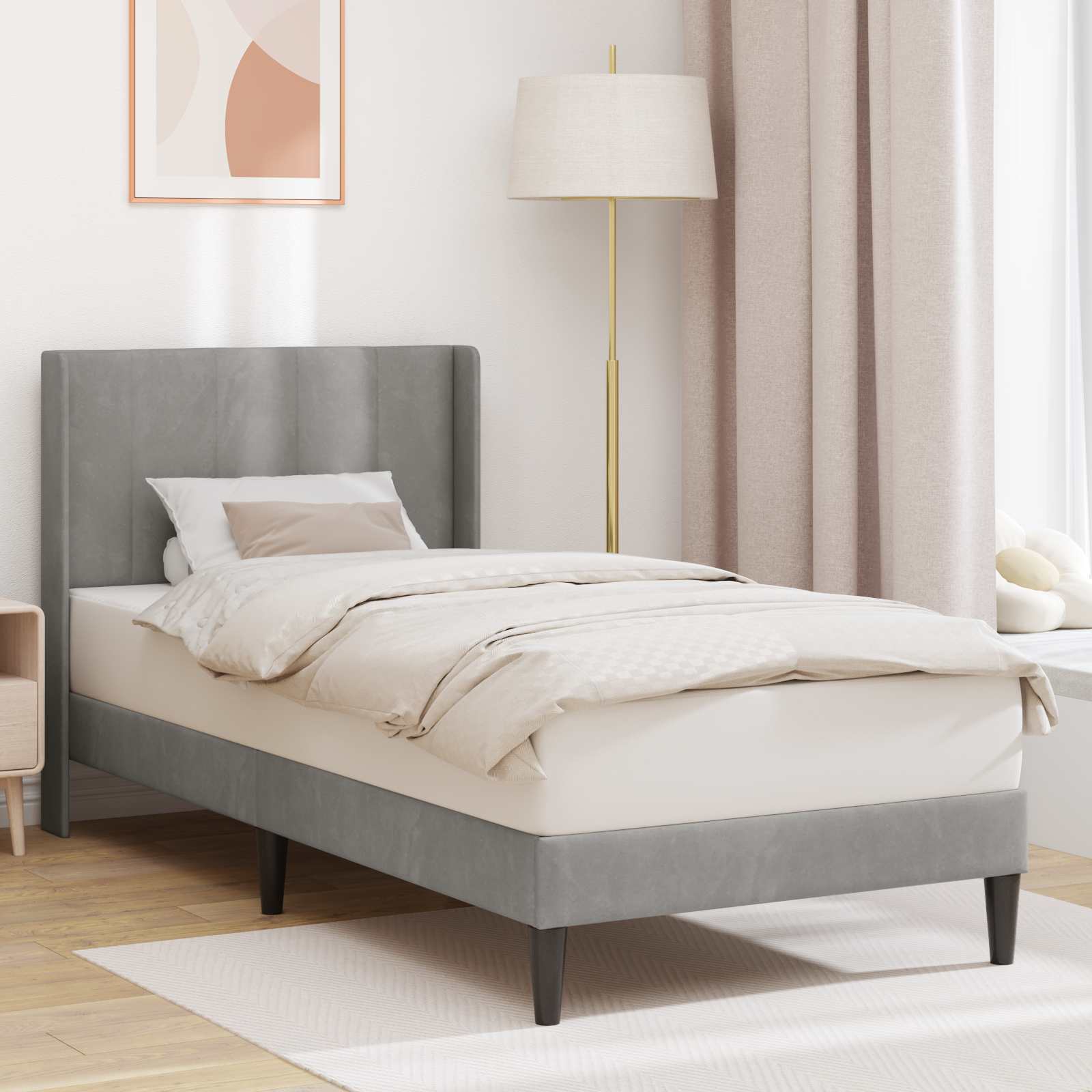 Cadre de lit avec tête de lit Gris clair 90 x 190 cm Velours - XIOS