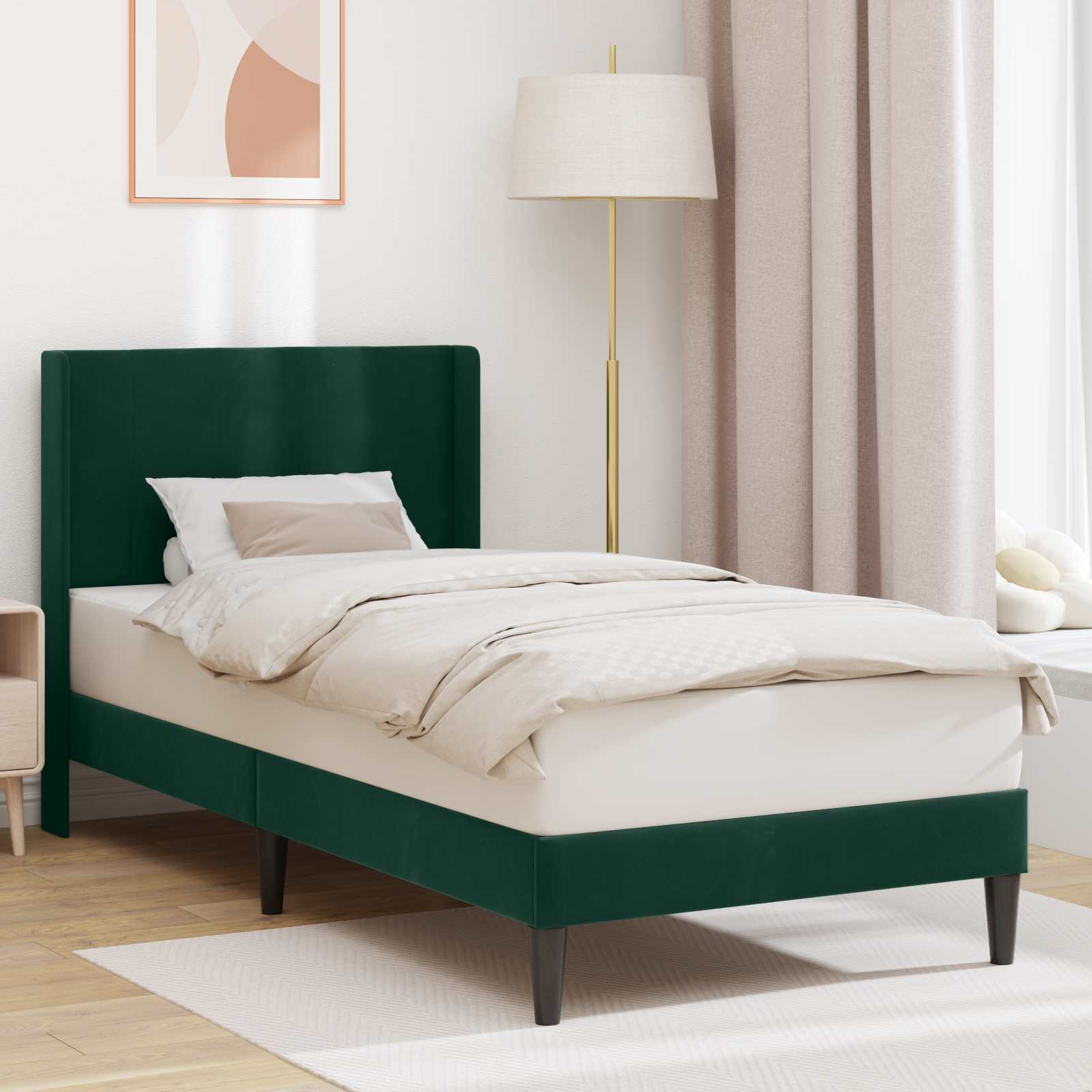 Cadre de lit avec tête de lit Vert foncé 90 x 190 cm Velours - XIOS