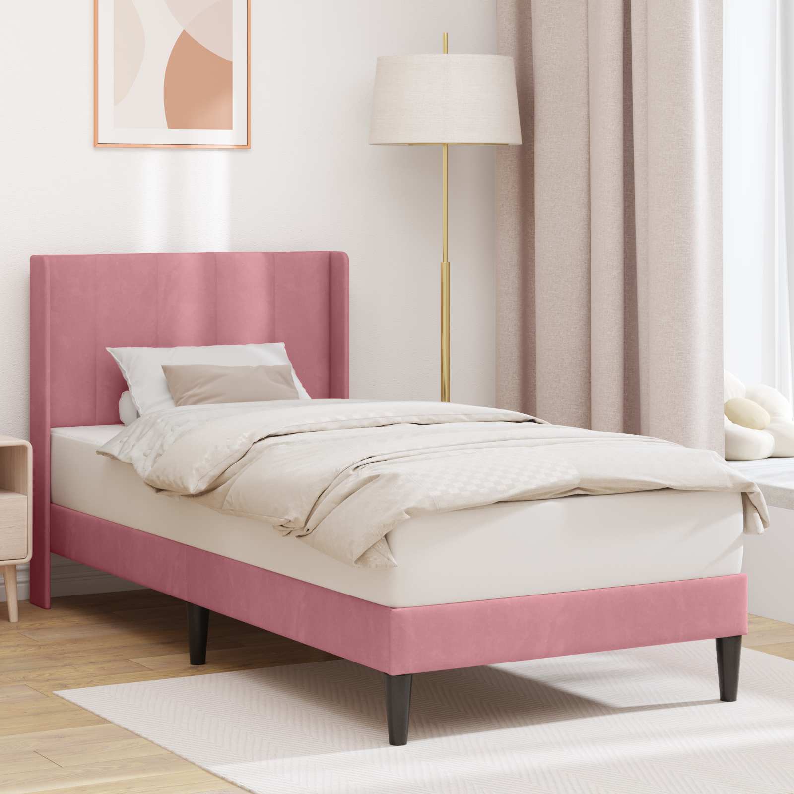 Cadre de lit avec tête de lit Rose 100 x 200 cm Velours - XIOS