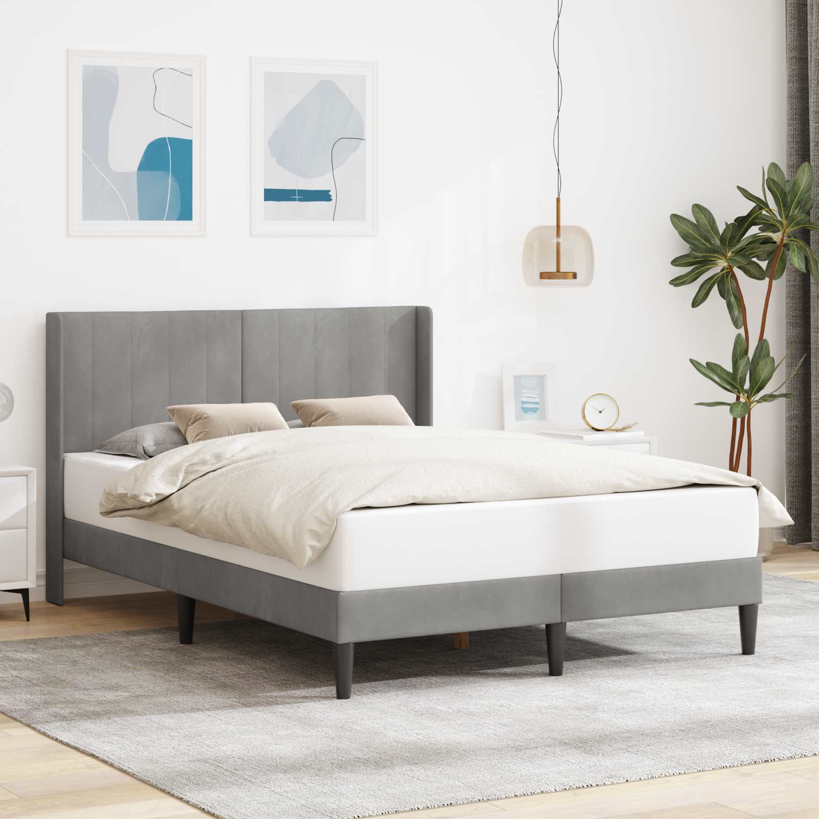 Cadre de lit avec tête de lit Gris clair 120 x 190 cm Velours - XIOS