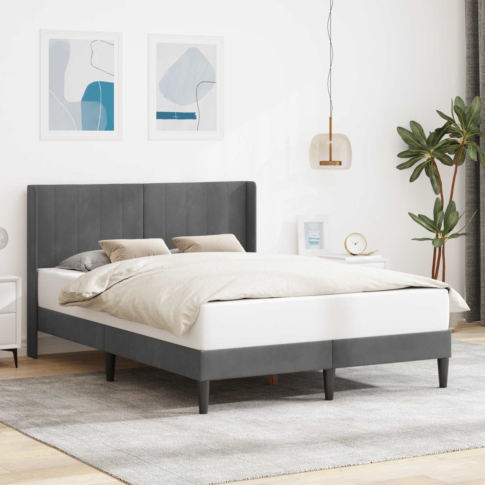 Cadre de lit avec tête de lit Gris foncé 120 x 200 cm Velours - XIOS