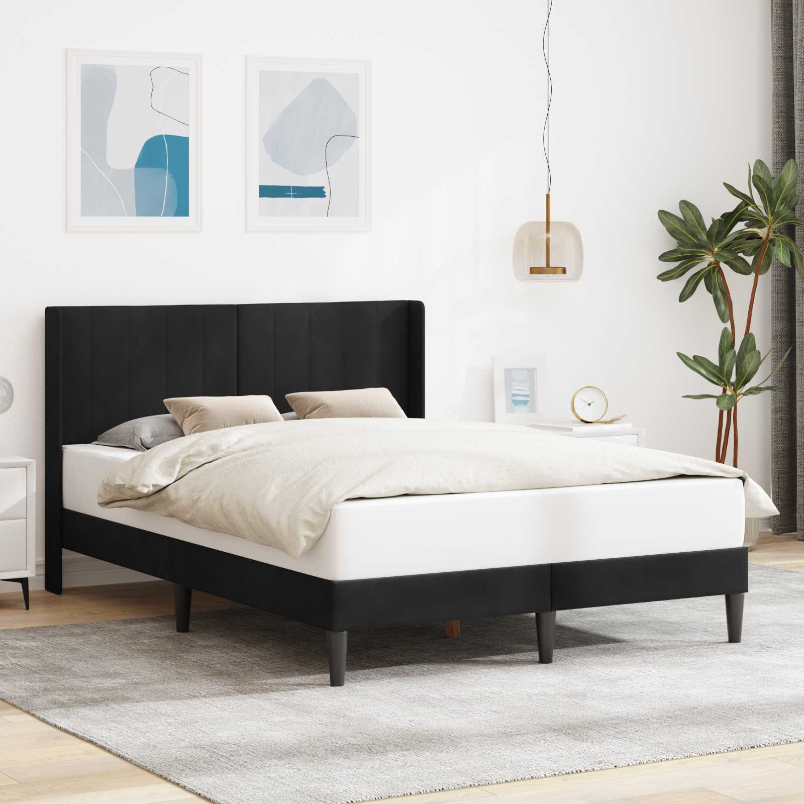 Cadre de lit avec tête de lit Noir 160 x 200 cm Velours - XIOS