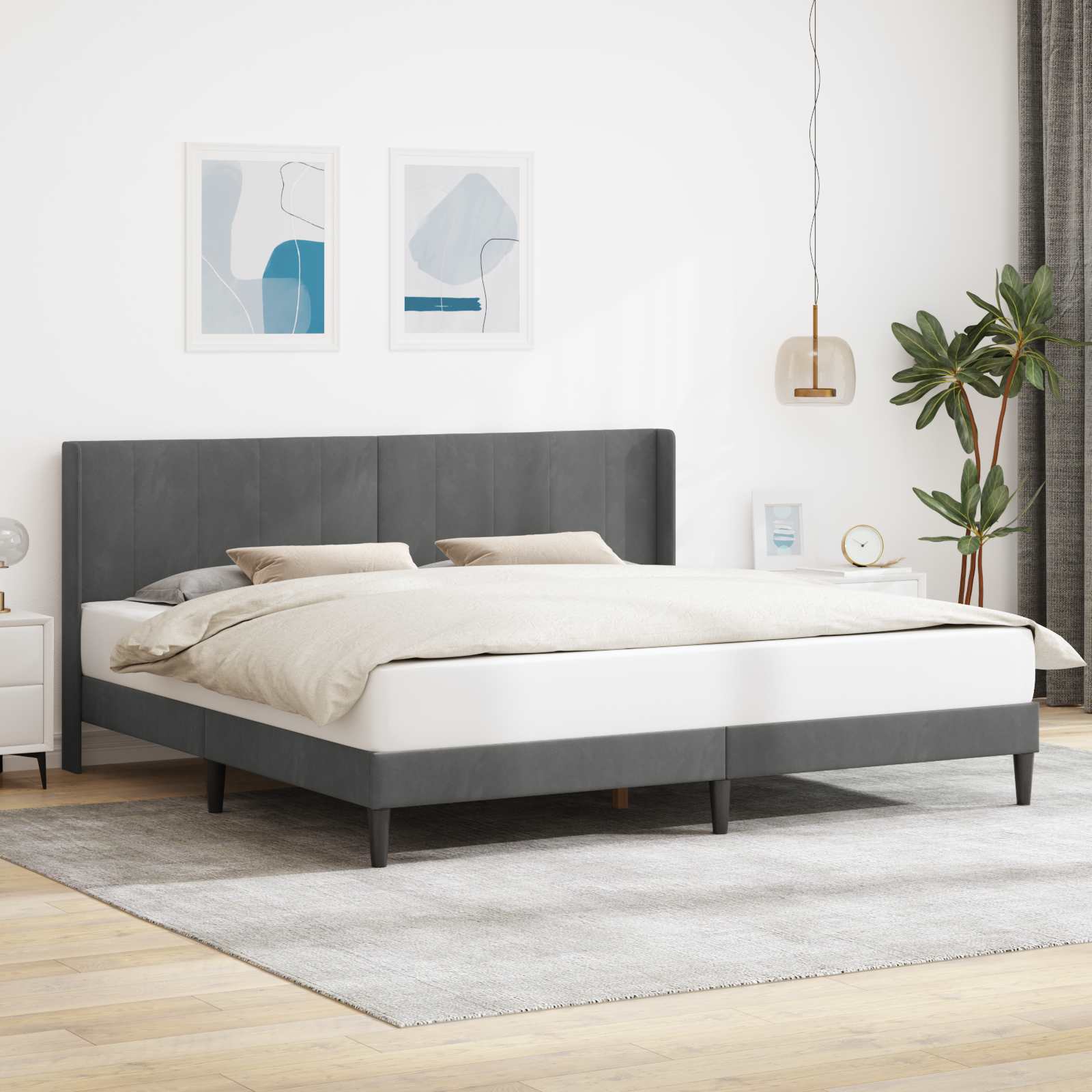 Cadre de lit avec tête de lit Gris foncé 180 x 200 cm Velours - XIOS