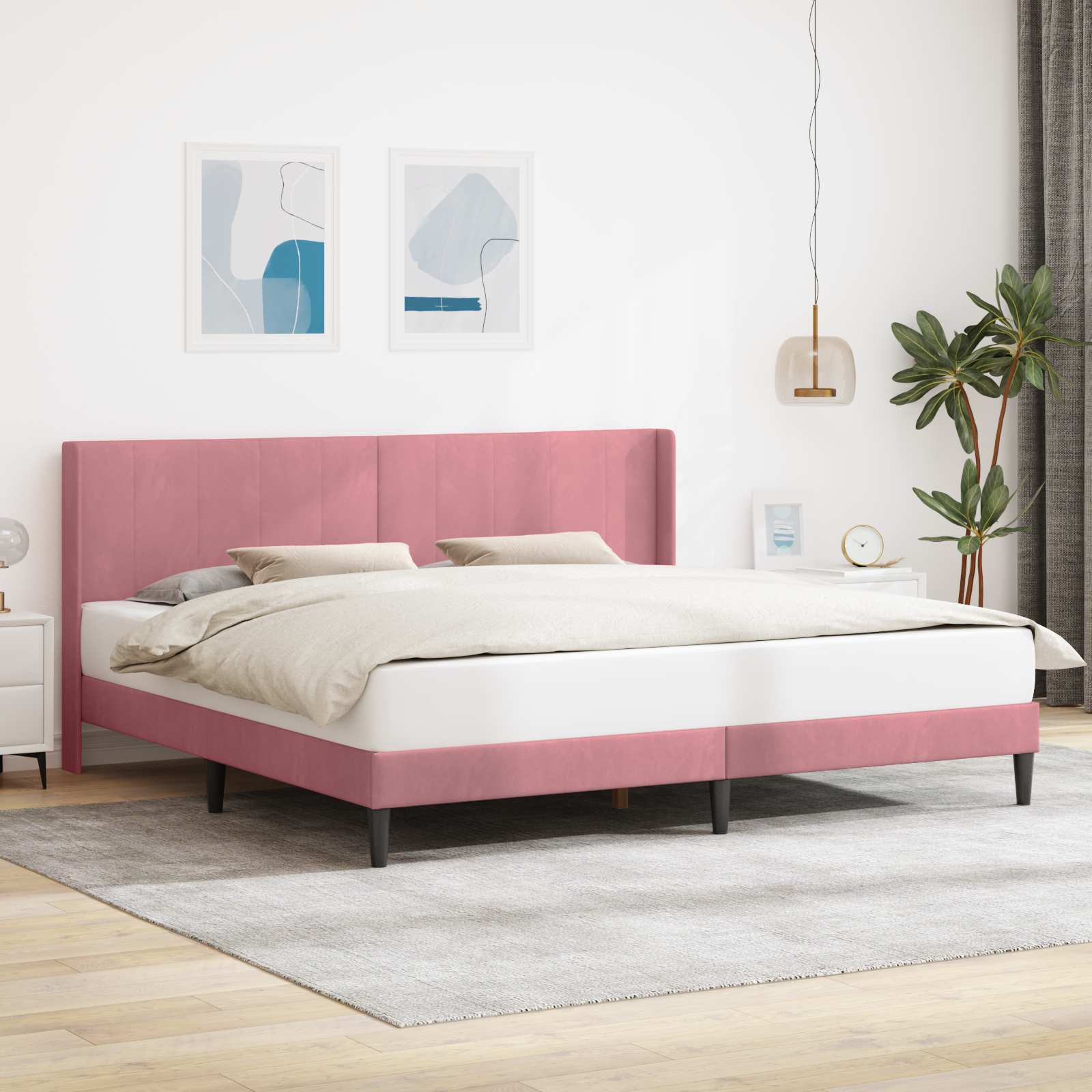 Cadre de lit avec tête de lit Rose 180 x 200 cm Velours - XIOS