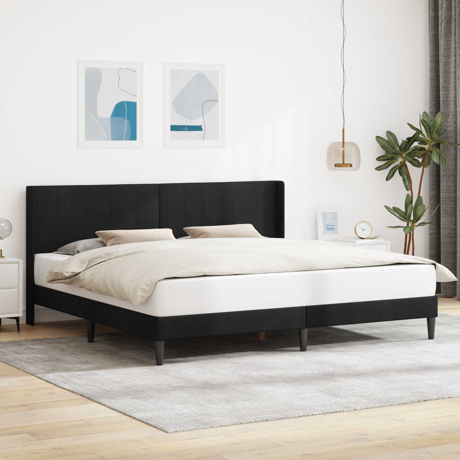 Cadre de lit avec tête de lit Noir 180 x 200 cm Velours - XIOS
