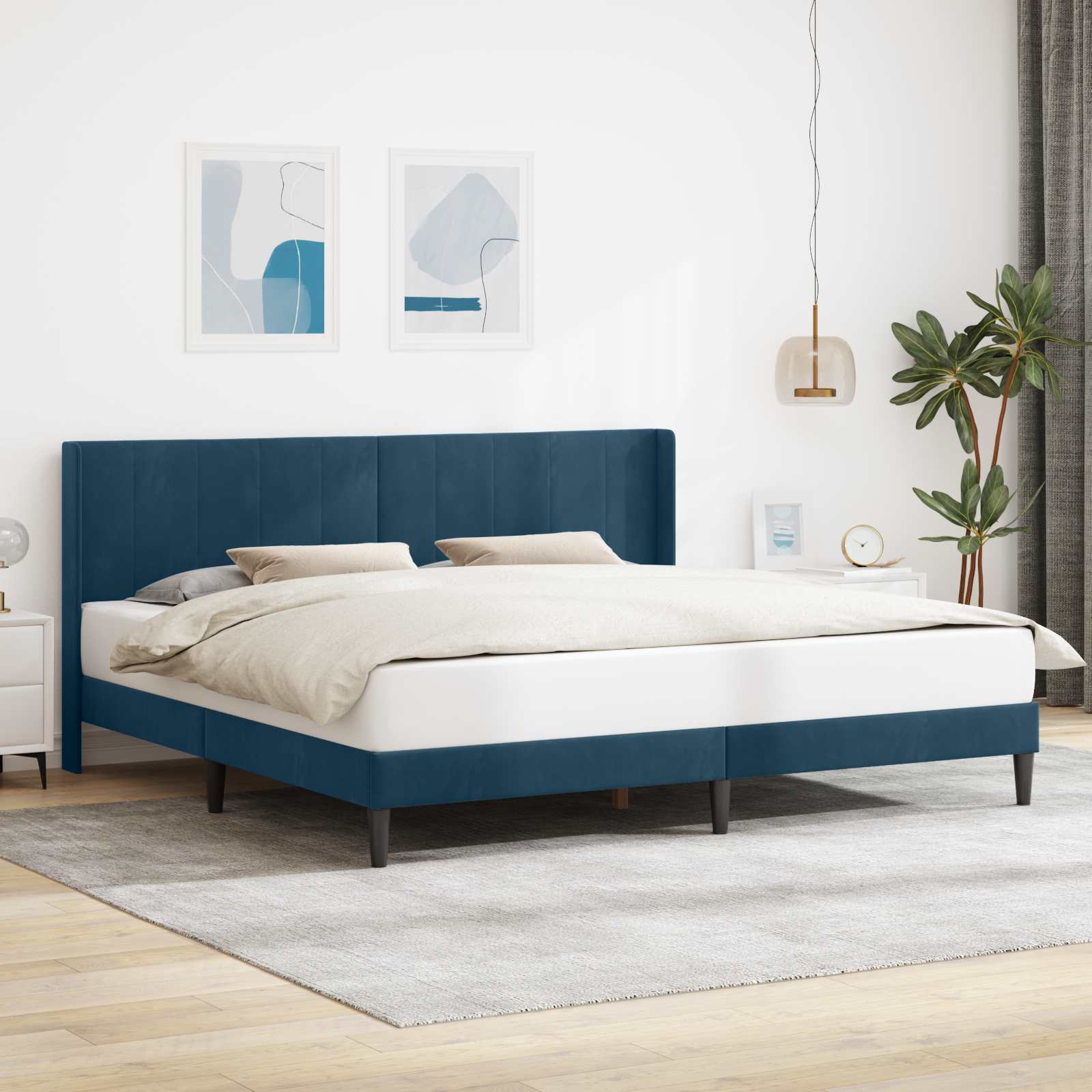 Cadre de lit avec tête de lit Bleu 180 x 200 cm Velours - XIOS