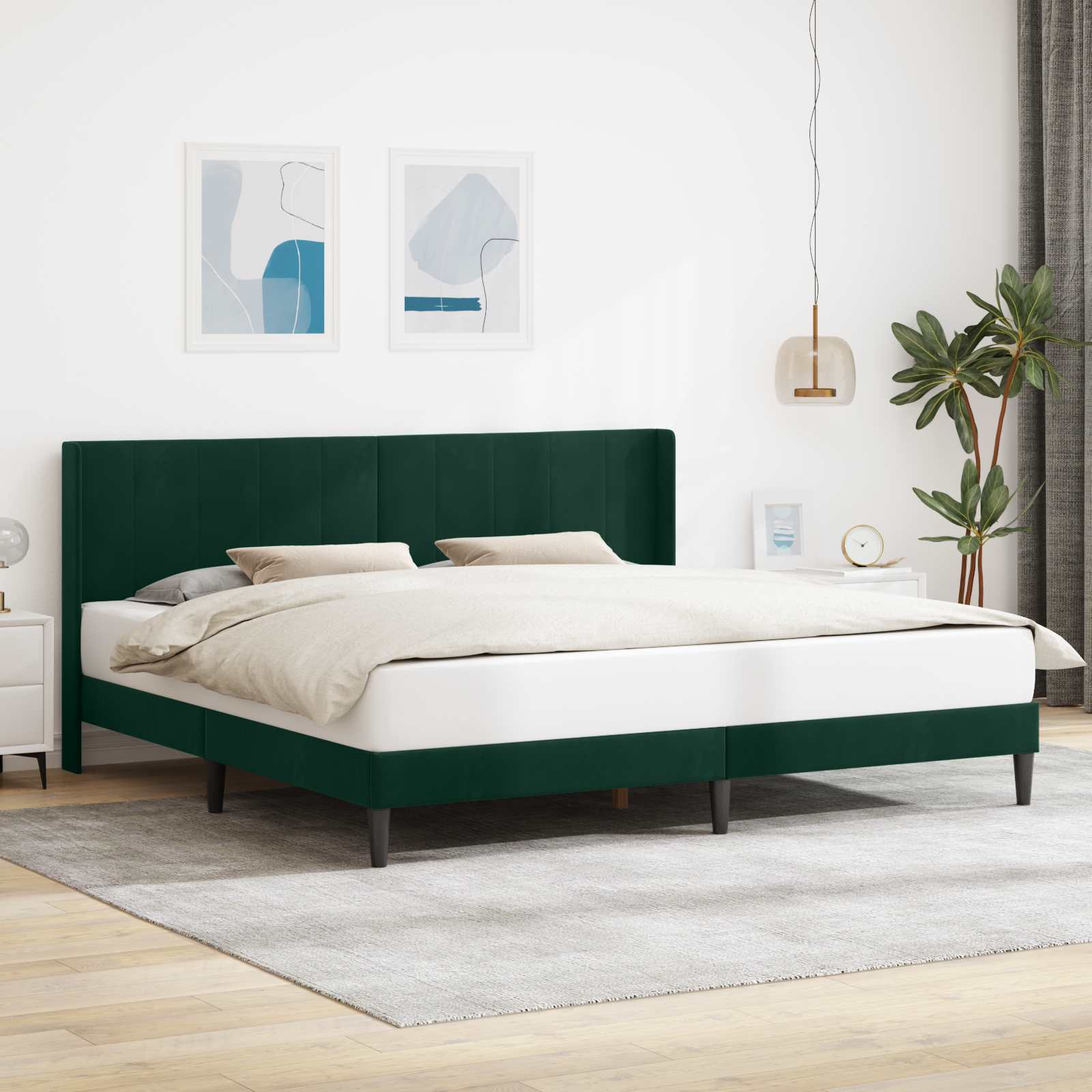 Cadre de lit avec tête de lit Vert foncé 200 x 200 cm Velours - XIOS