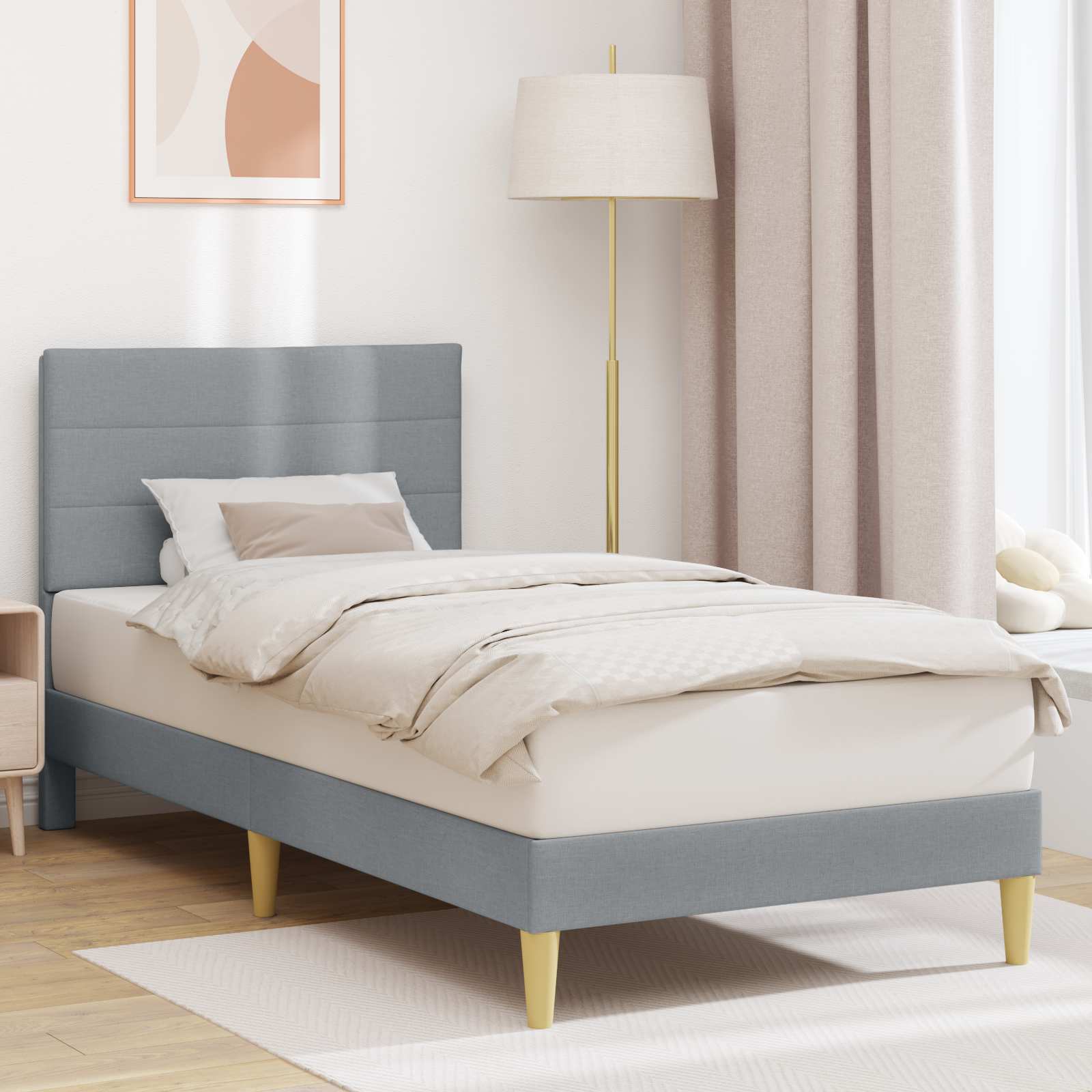 Cadre de lit avec tête de lit Gris clair 80 x 200 cm tissu - XIOS