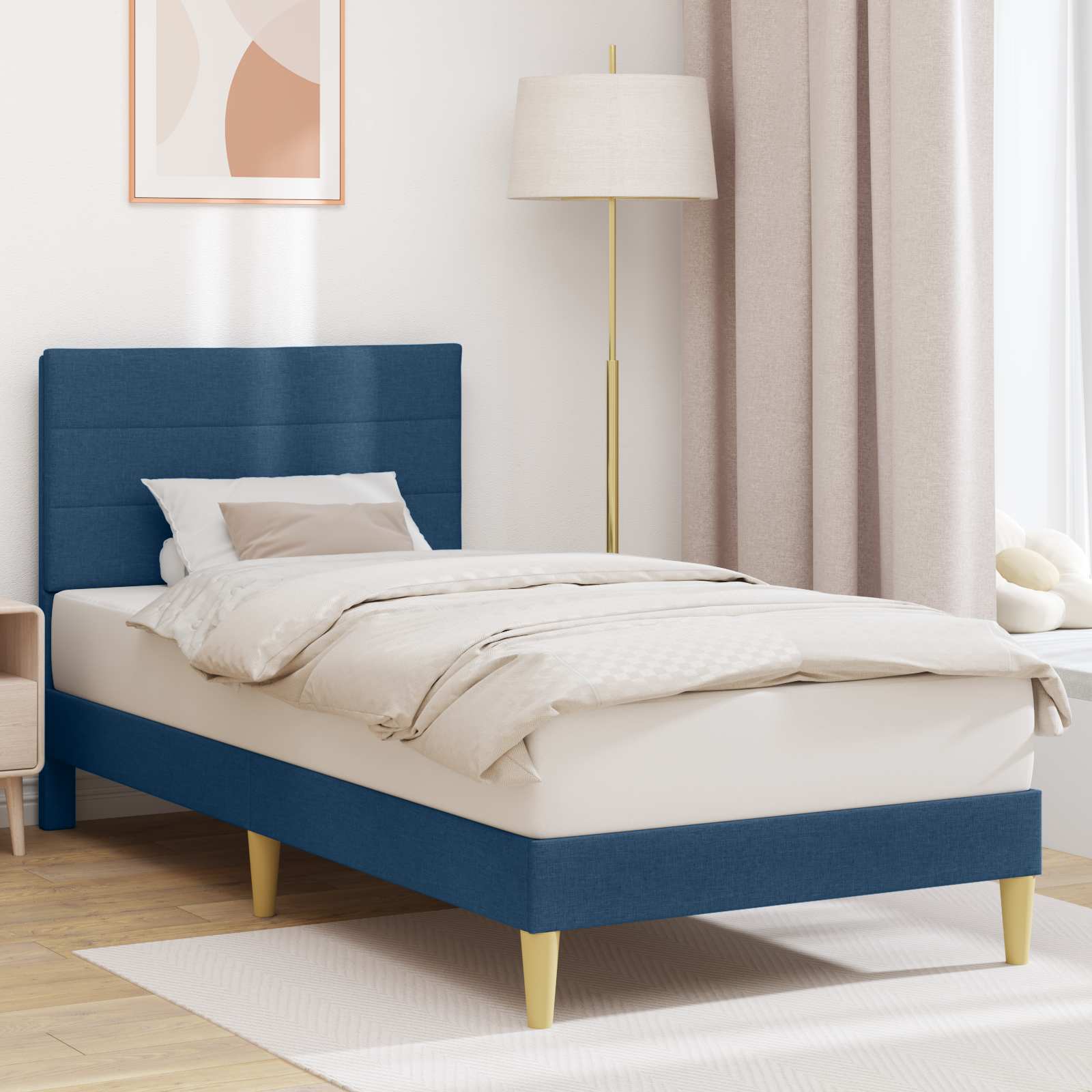 Cadre de lit avec tête de lit Bleu 100 x 200 cm tissu - XIOS