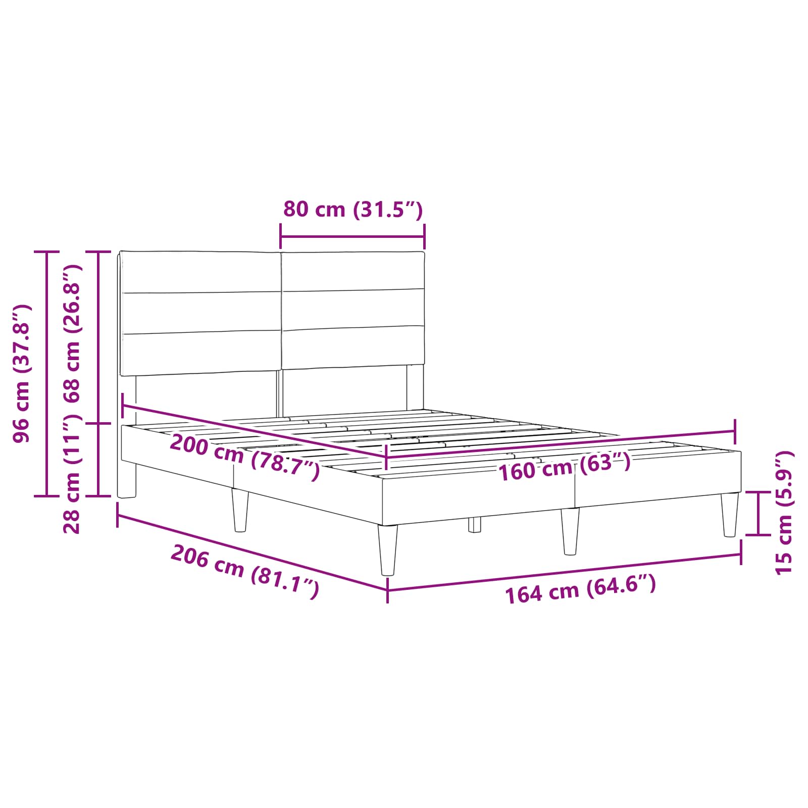 Cadre de lit avec tête de lit Taupe 160 x 200 cm tissu - XIOS