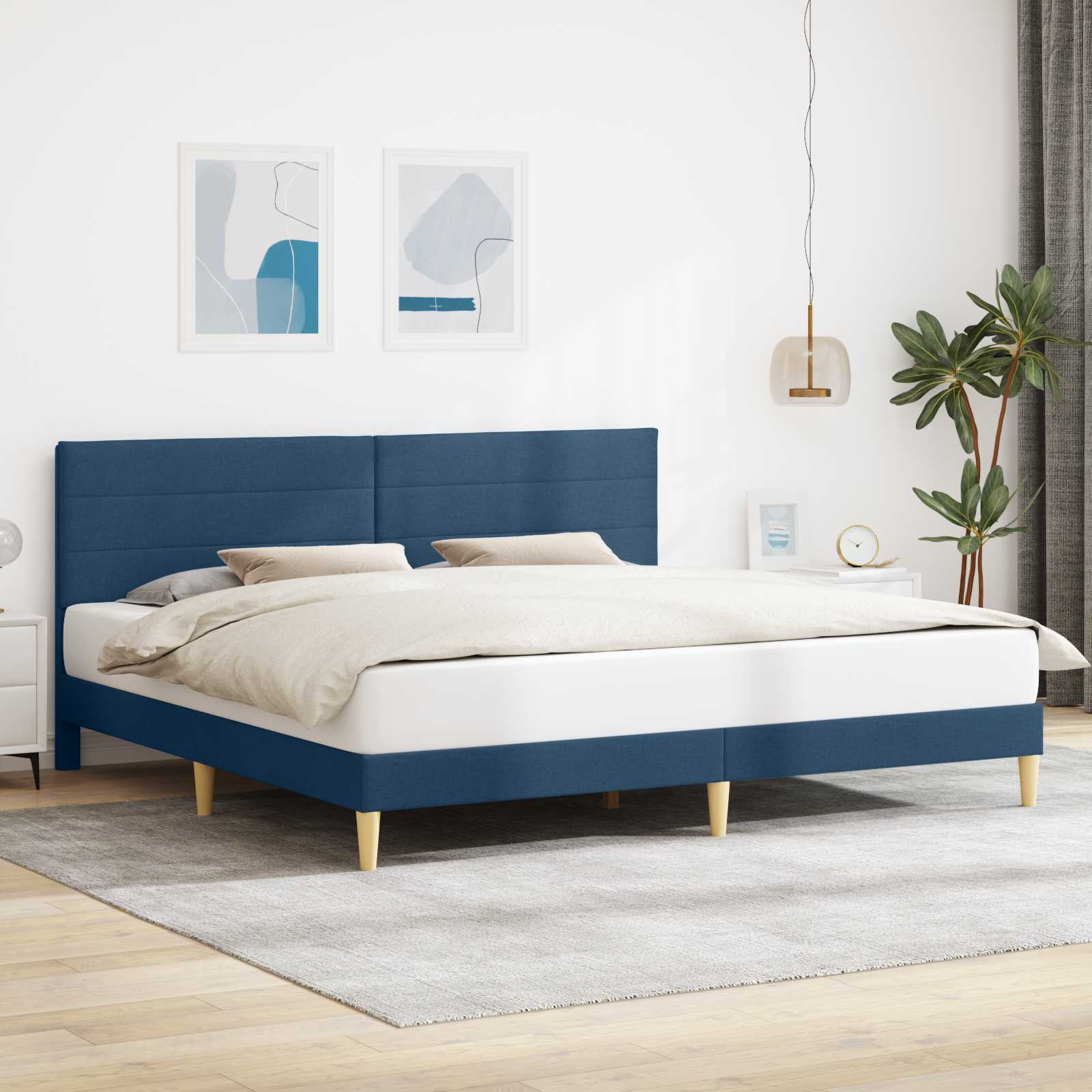 Cadre de lit avec tête de lit Bleu 200 x 200 cm Tissu - XIOS