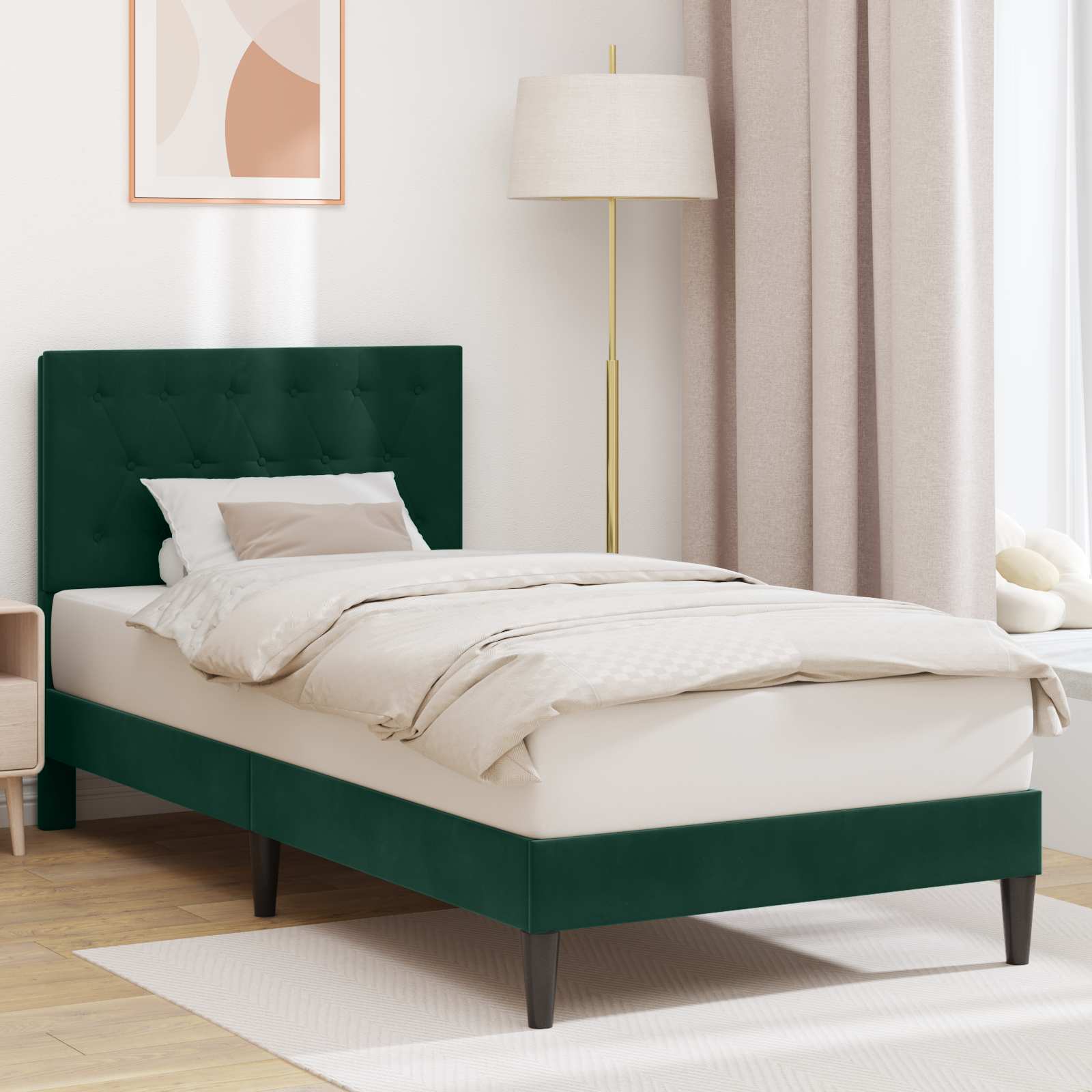 Cadre de lit avec tête de lit Vert foncé 90 x 190 cm Velours - XIOS