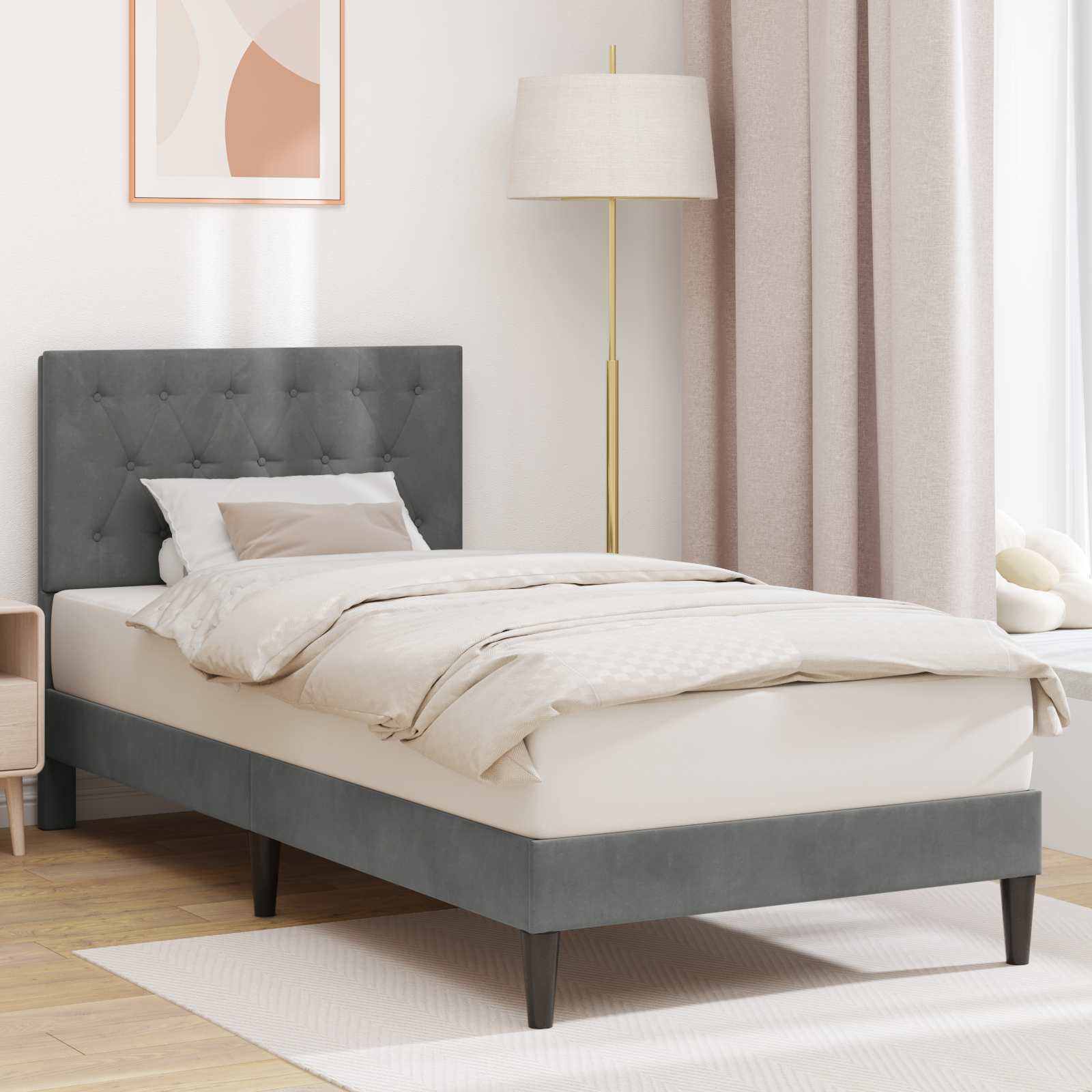 Cadre de lit avec tête de lit Gris foncé 100 x 200 cm Velours - XIOS