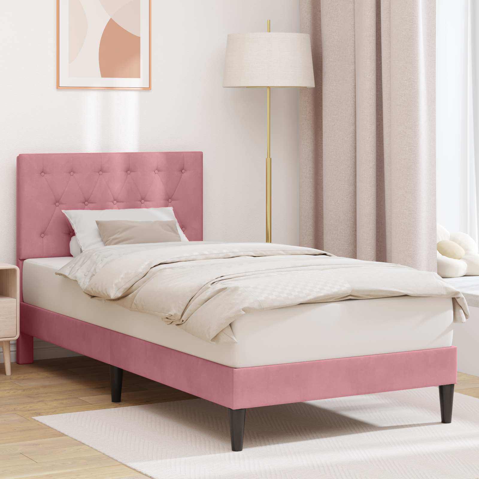 Cadre de lit avec tête de lit Rose 100 x 200 cm Velours - XIOS