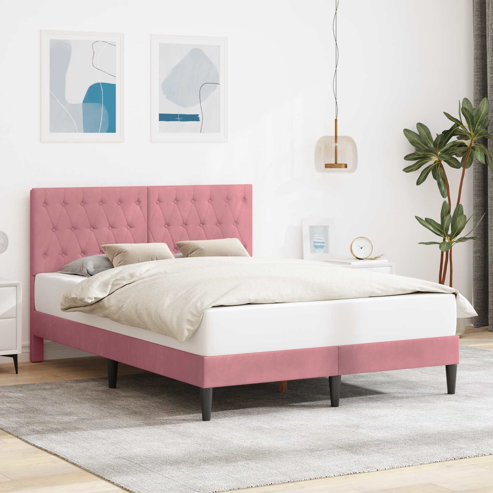 Cadre de lit avec tête de lit Rose 120 x 190 cm Velours - XIOS