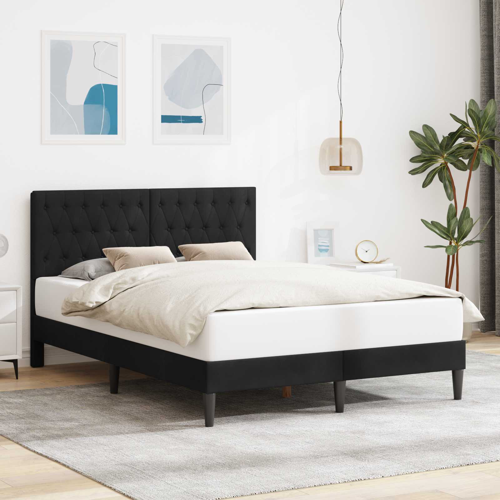 Cadre de lit avec tête de lit Noir 160 x 200 cm Velours - XIOS