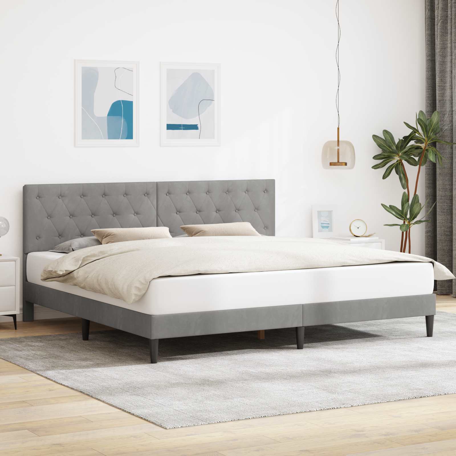 Cadre de lit avec tête de lit Gris clair 180 x 200 cm Velours - XIOS
