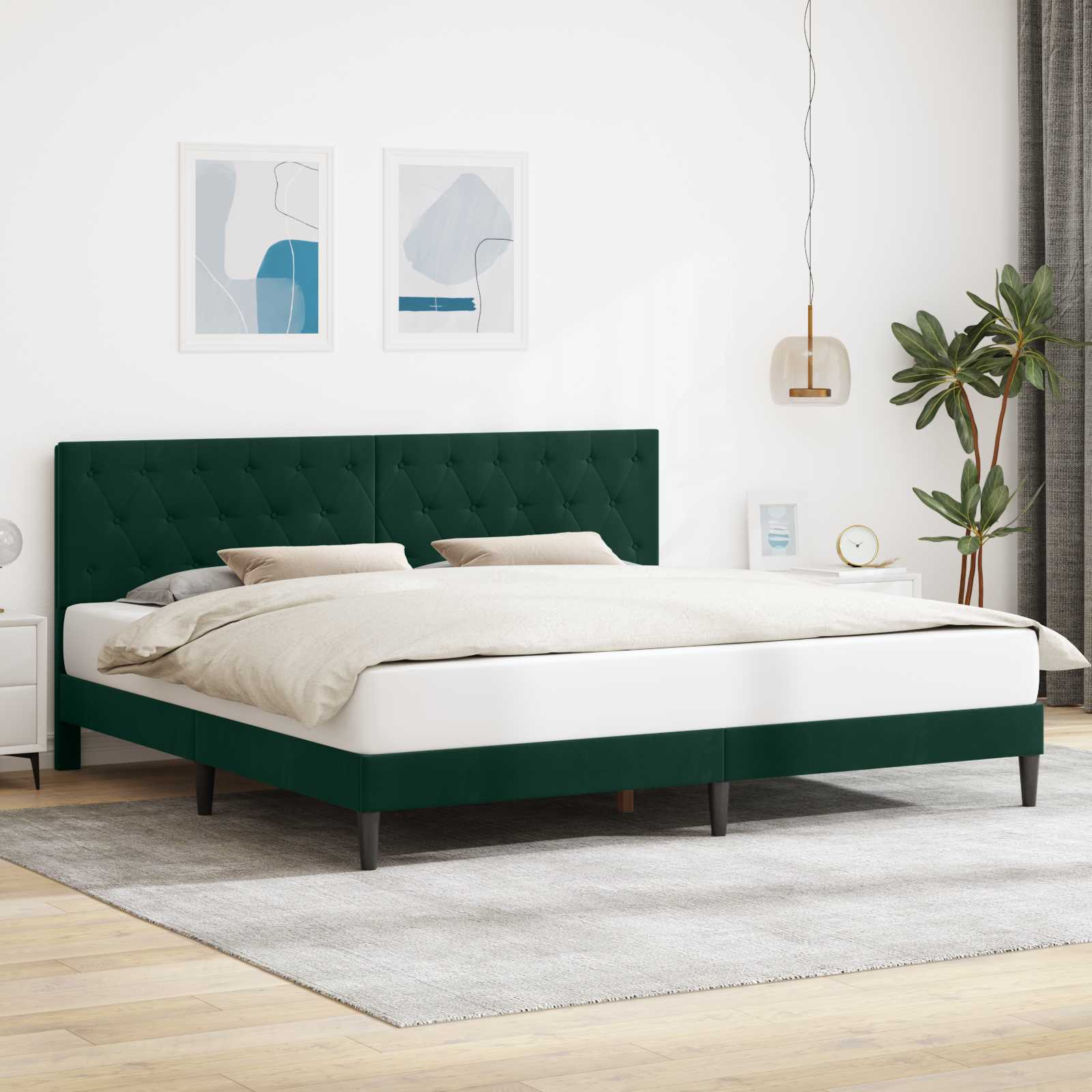Cadre de lit avec tête de lit Vert foncé 200 x 200 cm Velours - XIOS