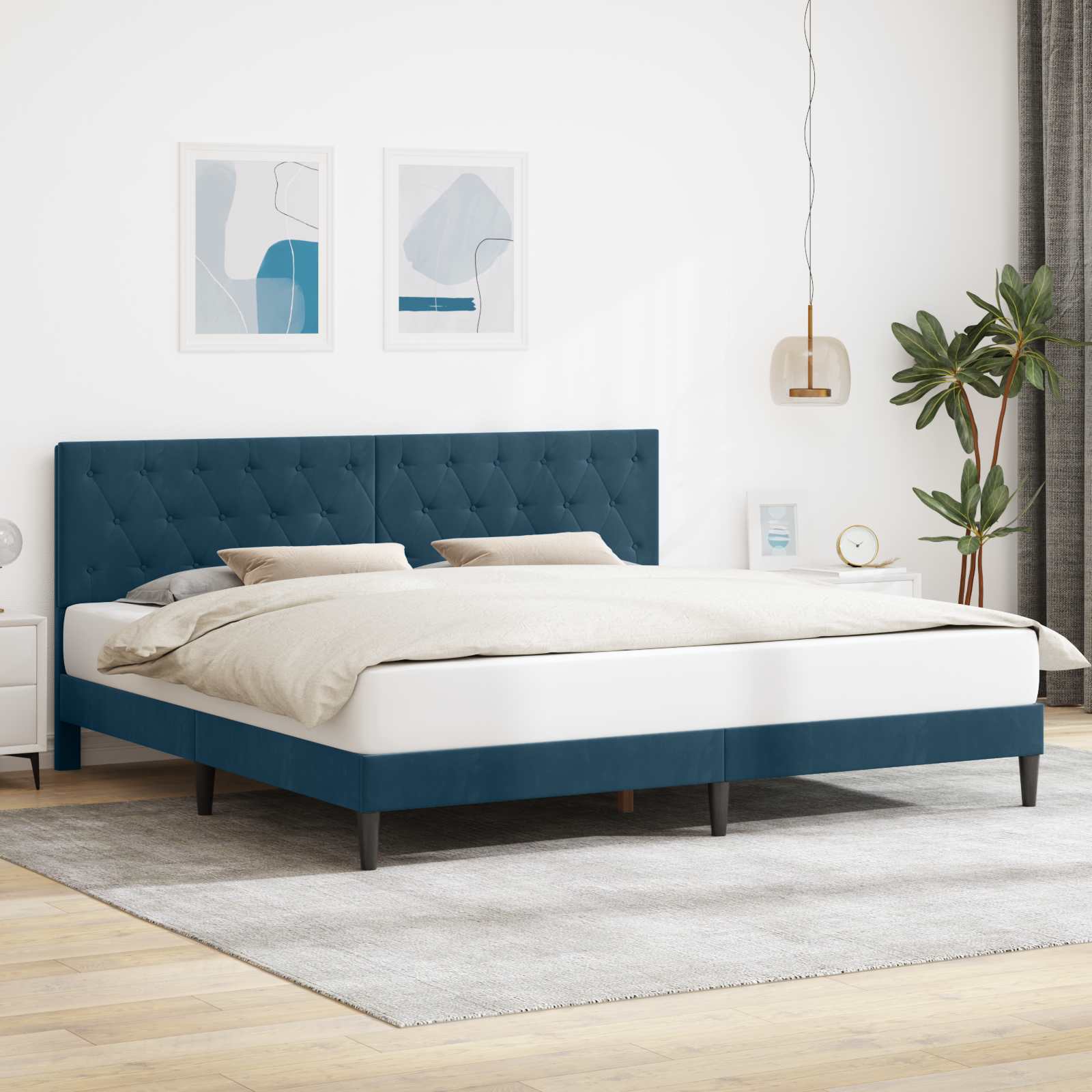 Cadre de lit avec tête de lit Bleu 200 x 200 cm Velours - XIOS