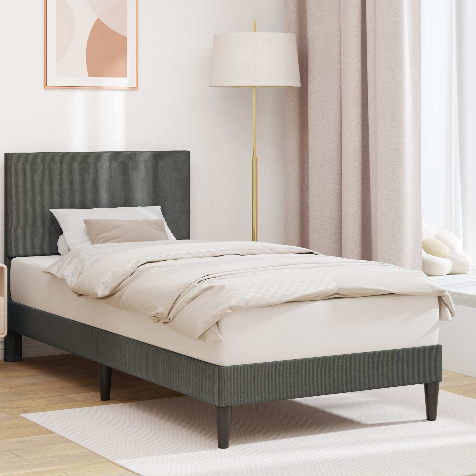 Cadre de lit Gris foncé 90 x 200 cm Tissu en velours côtelé - XIOS