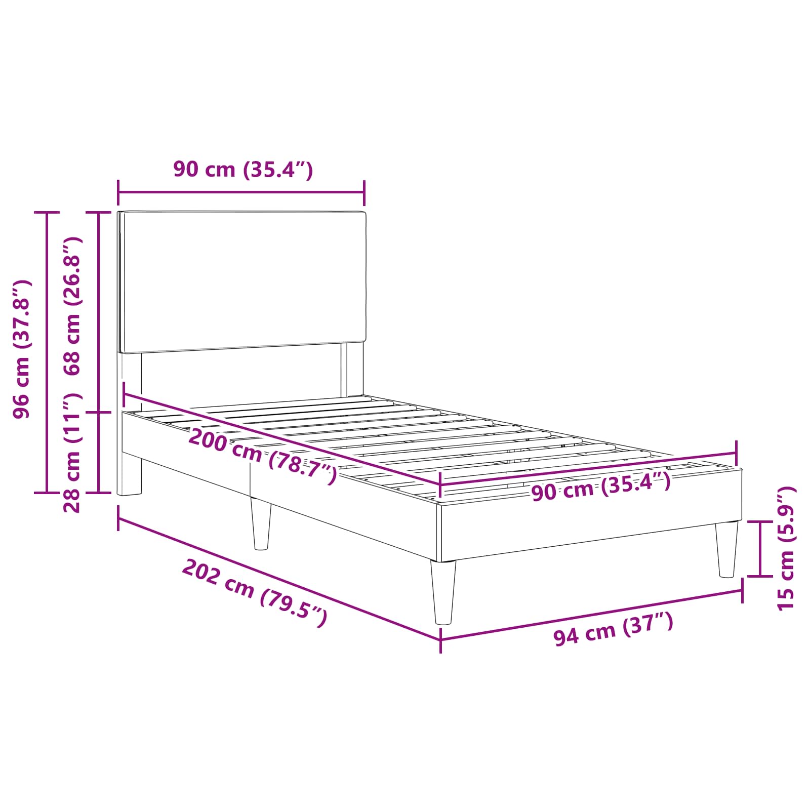 Cadre de lit Gris foncé 90 x 200 cm Tissu en velours côtelé - XIOS