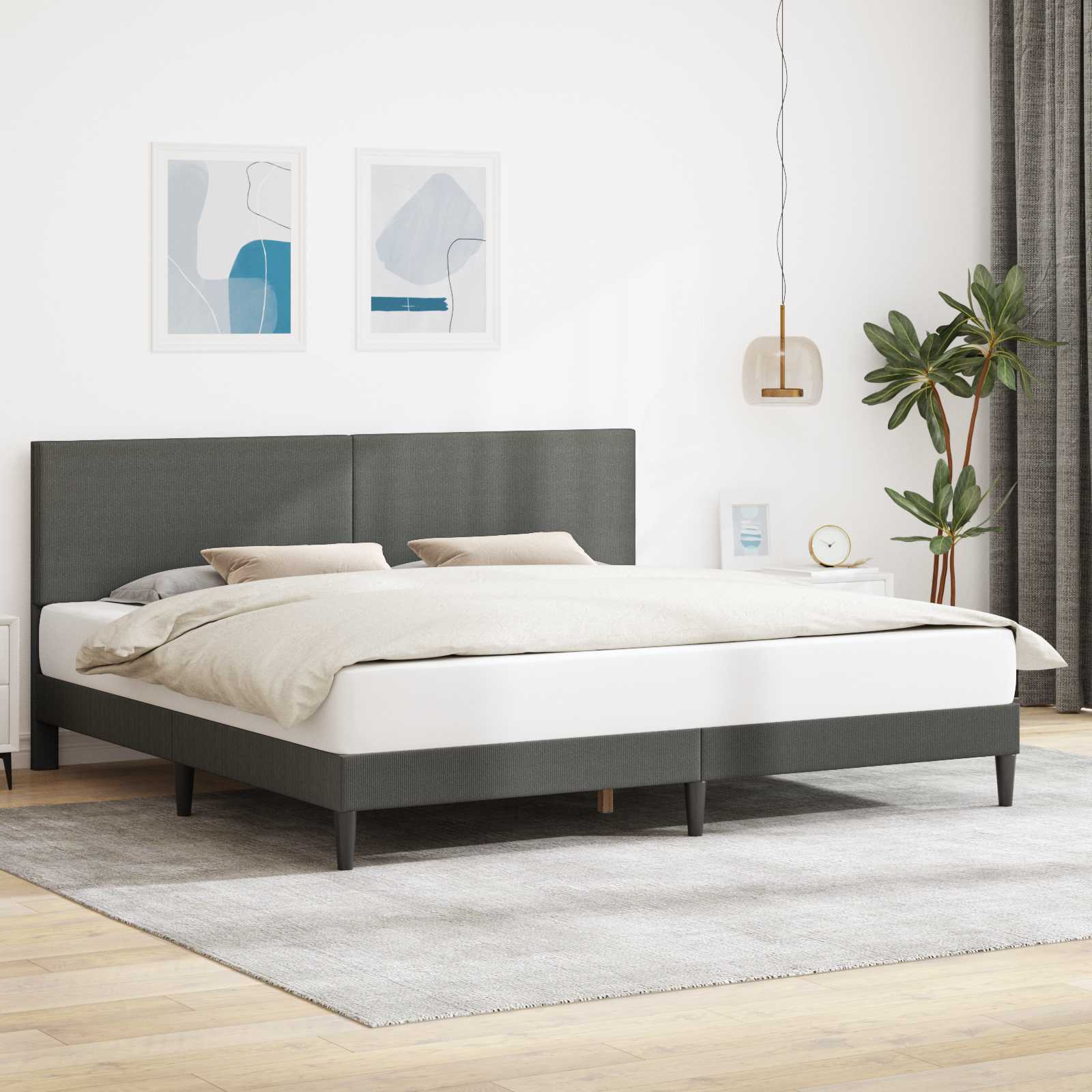 Cadre de lit Gris foncé 200 x 200 cm Tissu en velours côtelé