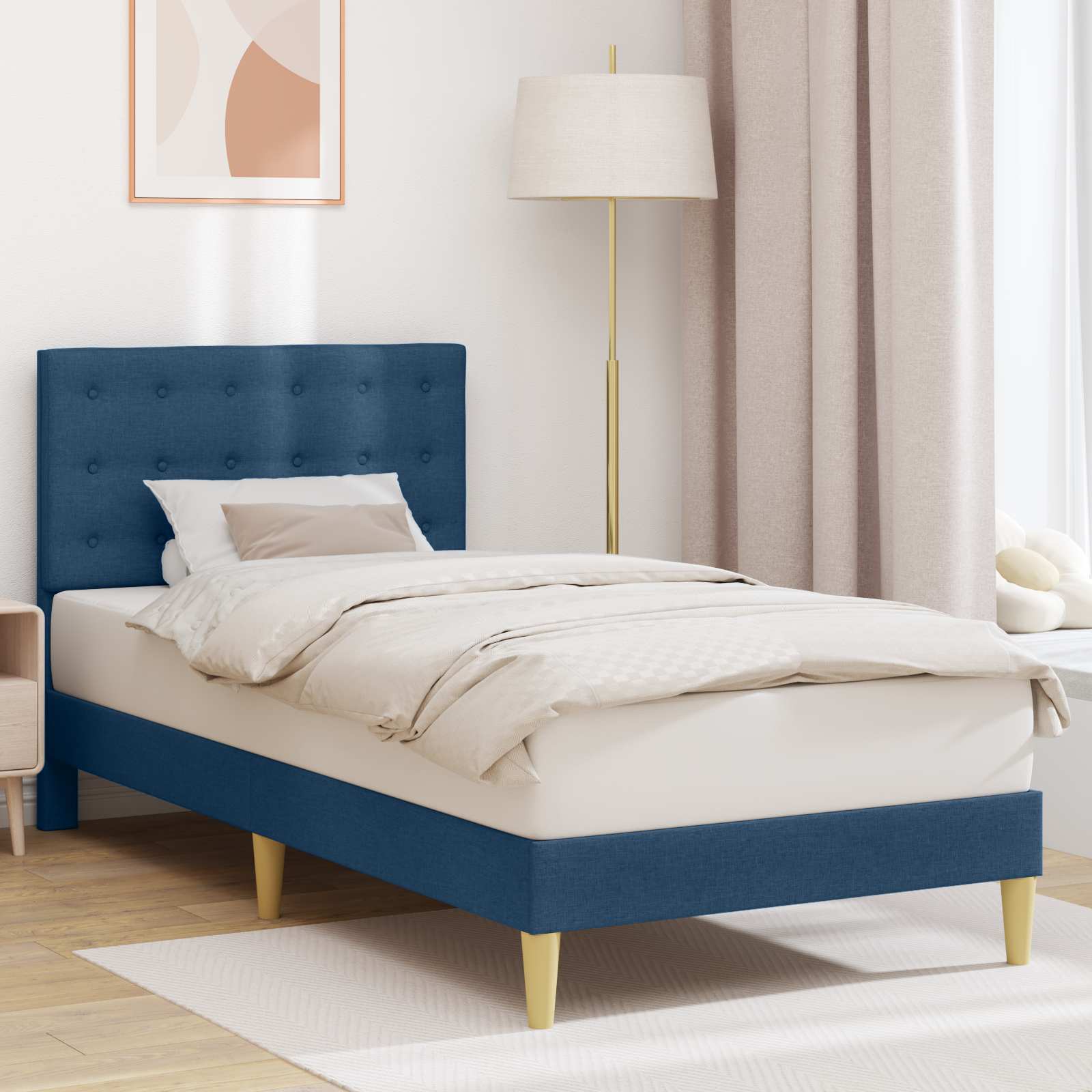 Cadre de lit avec tête de lit Bleu 90 x 190 cm Tissu - XIOS