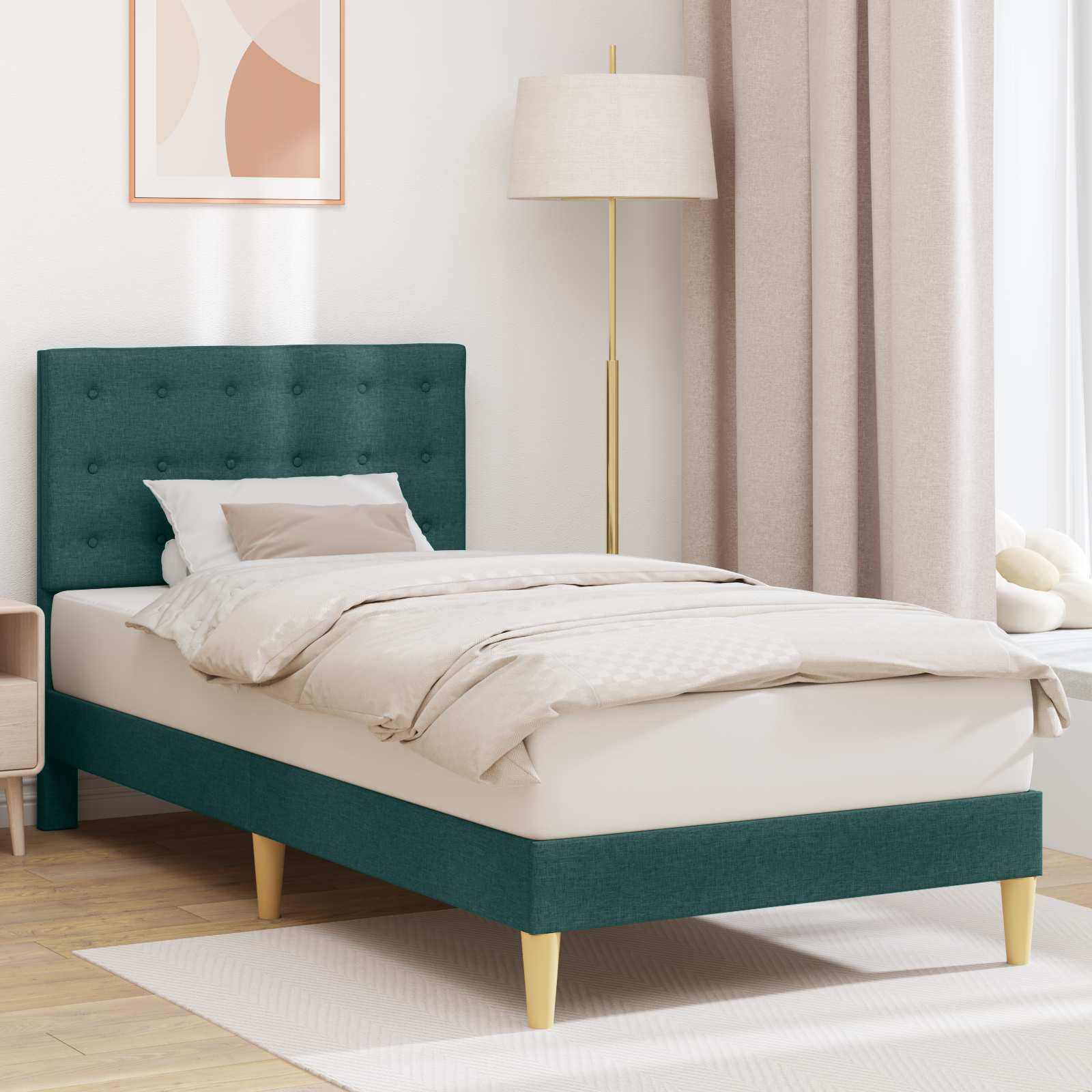 Cadre de lit avec tête de lit Vert foncé 90 x 200 cm Tissu - XIOS