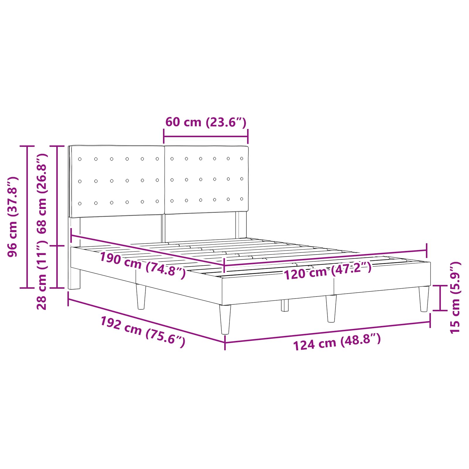 Cadre de lit avec tête de lit Vert foncé 120 x 190 cm Tissu - XIOS