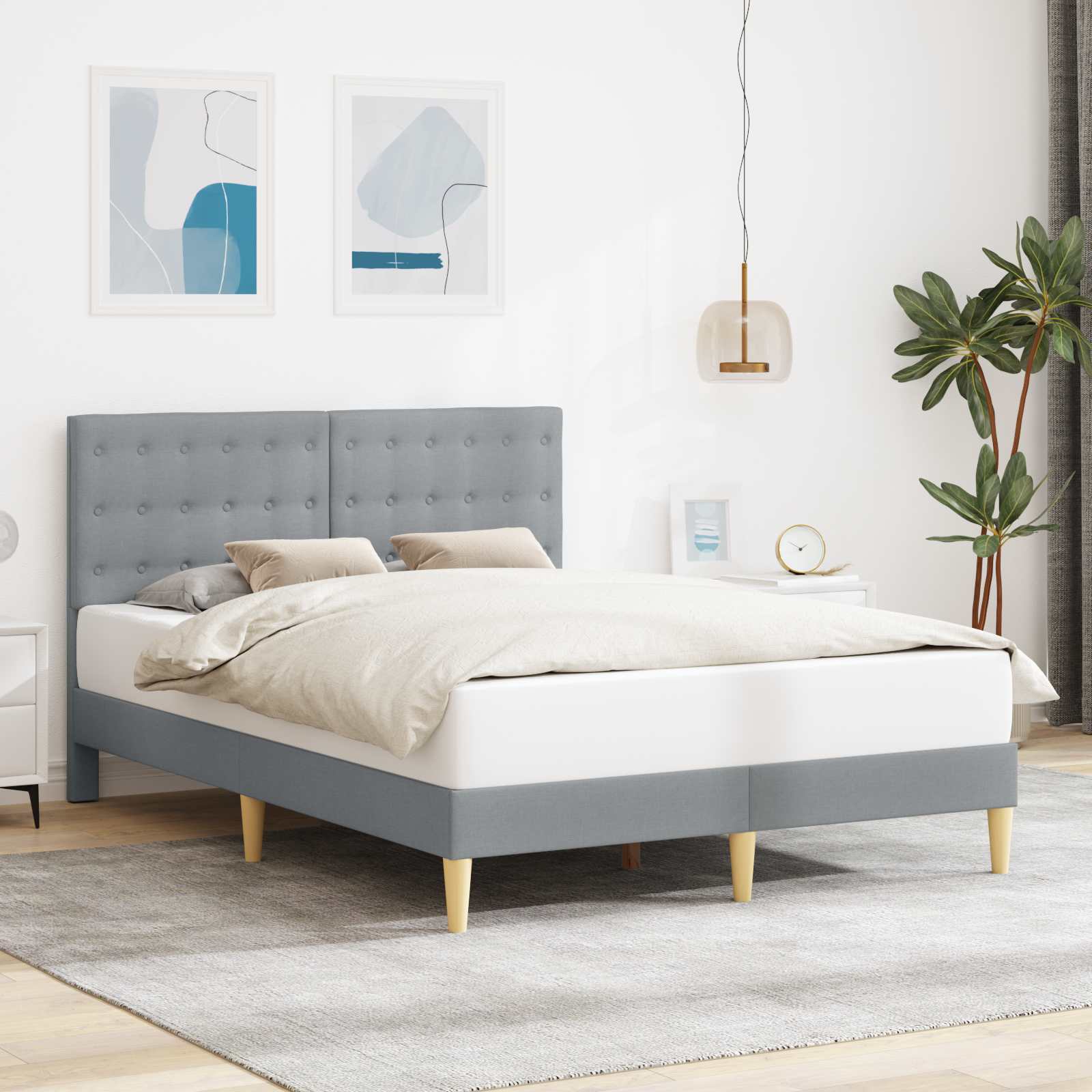 Cadre de lit avec tête de lit Gris clair 120 x 200 cm Tissu - XIOS