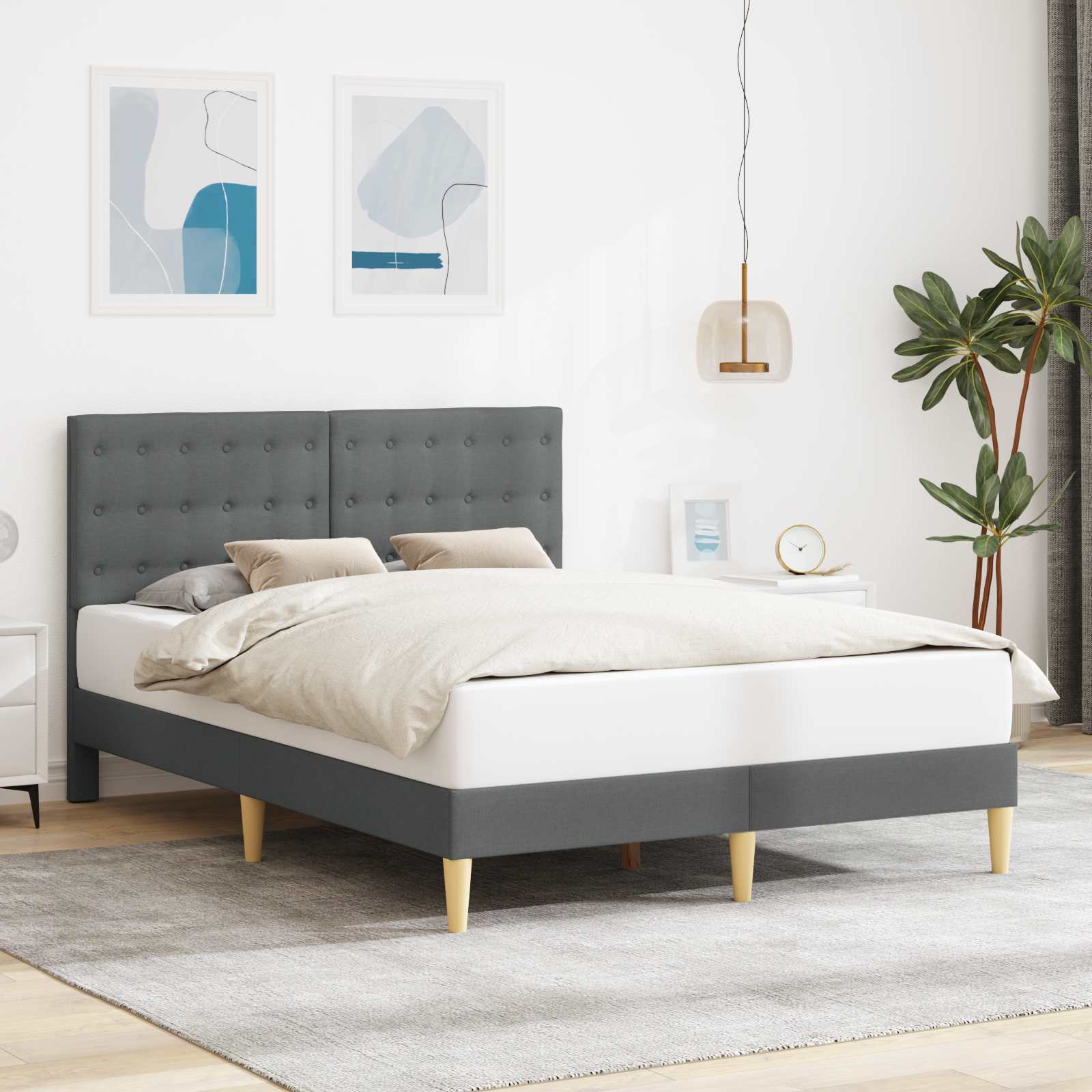 Cadre de lit avec tête de lit Gris foncé 160 x 200 cm Tissu - XIOS