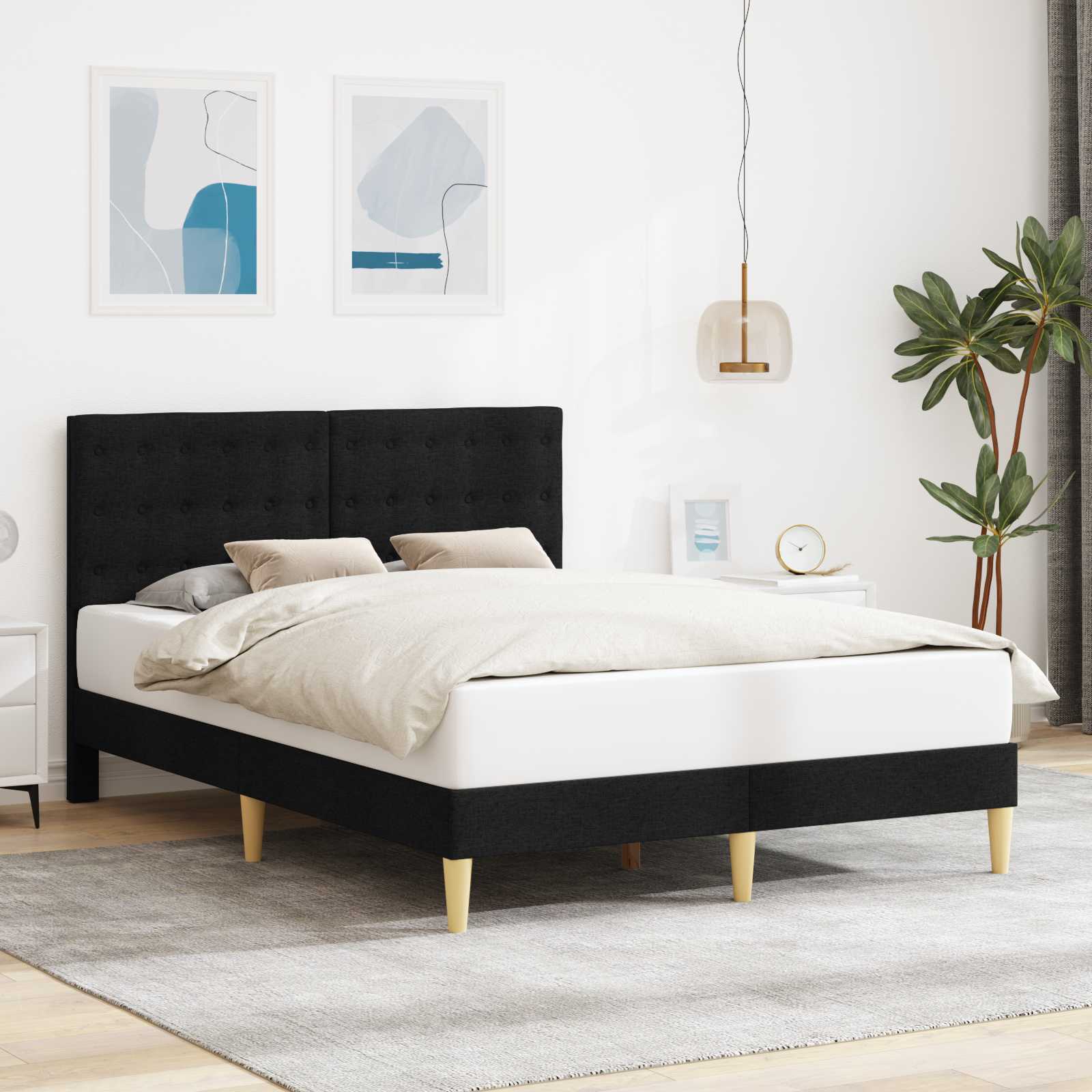 Cadre de lit avec tête de lit Noir 160 x 200 cm Tissu - XIOS