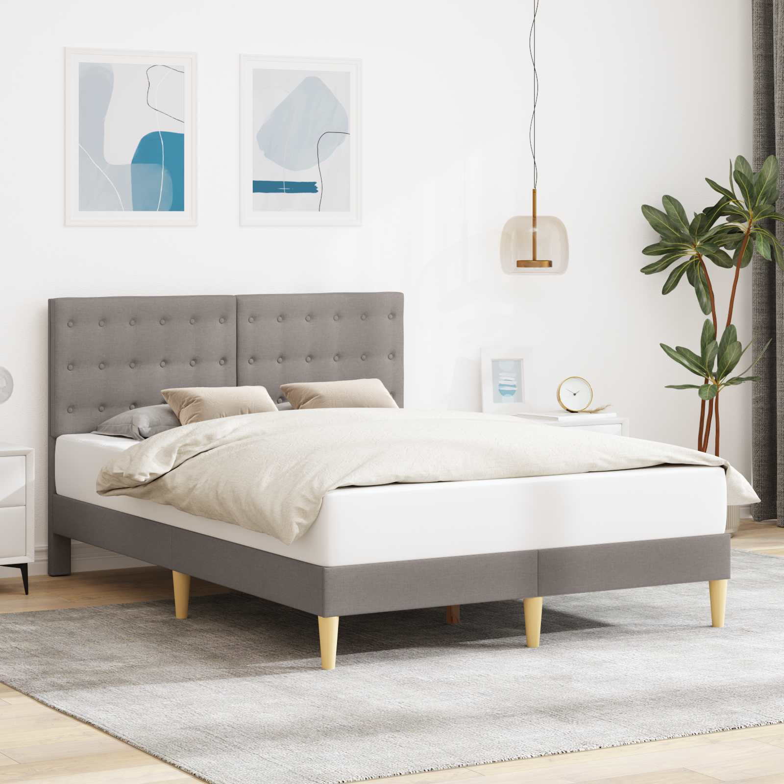 Cadre de lit avec tête de lit Taupe 160 x 200 cm Tissu - XIOS